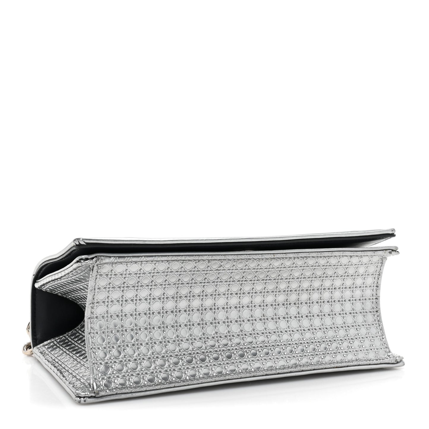 Metallic Patent Micro-Cannage Medium Diorama Flap Bag Silver