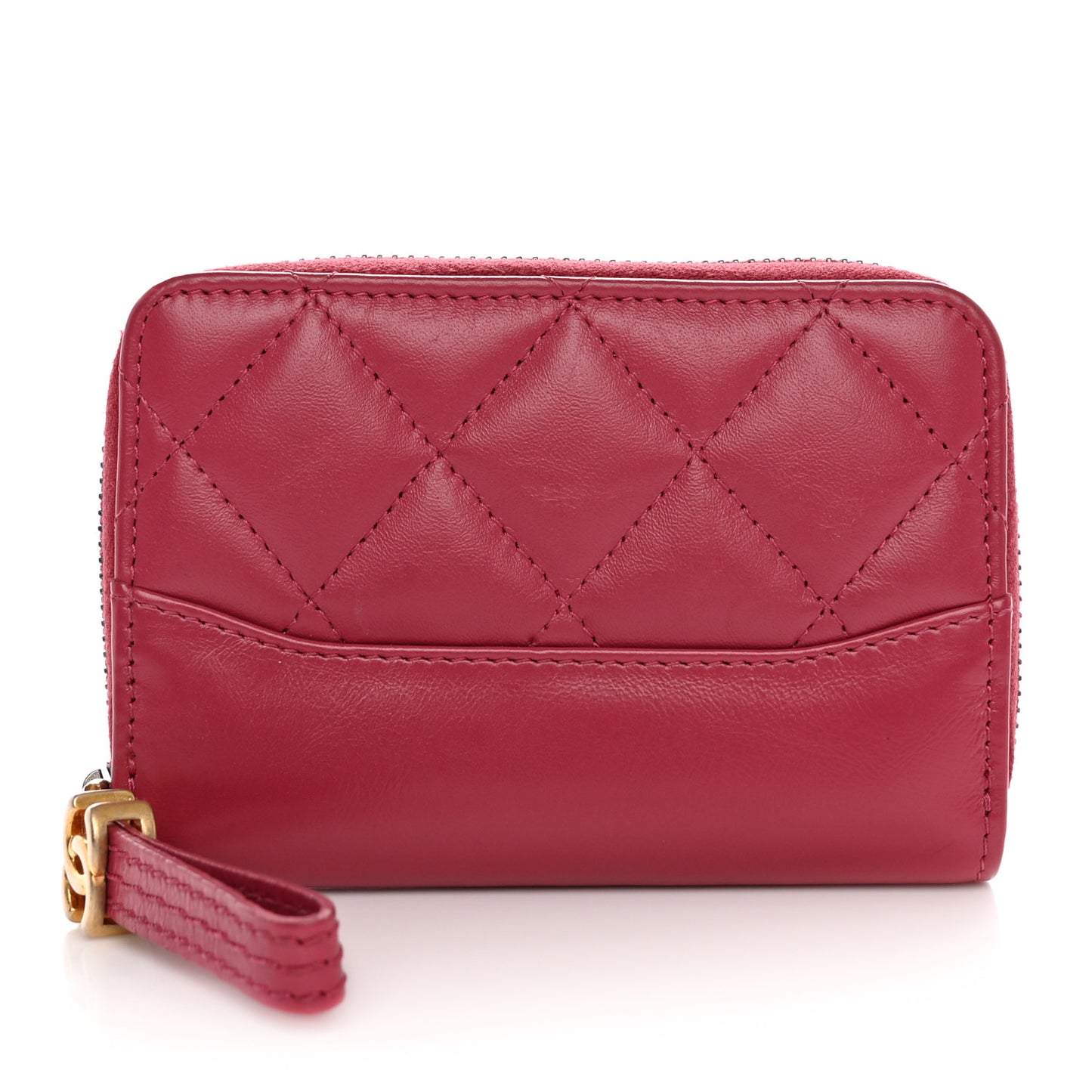 Aged Calfskin Quilted Gabrielle Zip Around Coin Purse Wallet Dark Pink