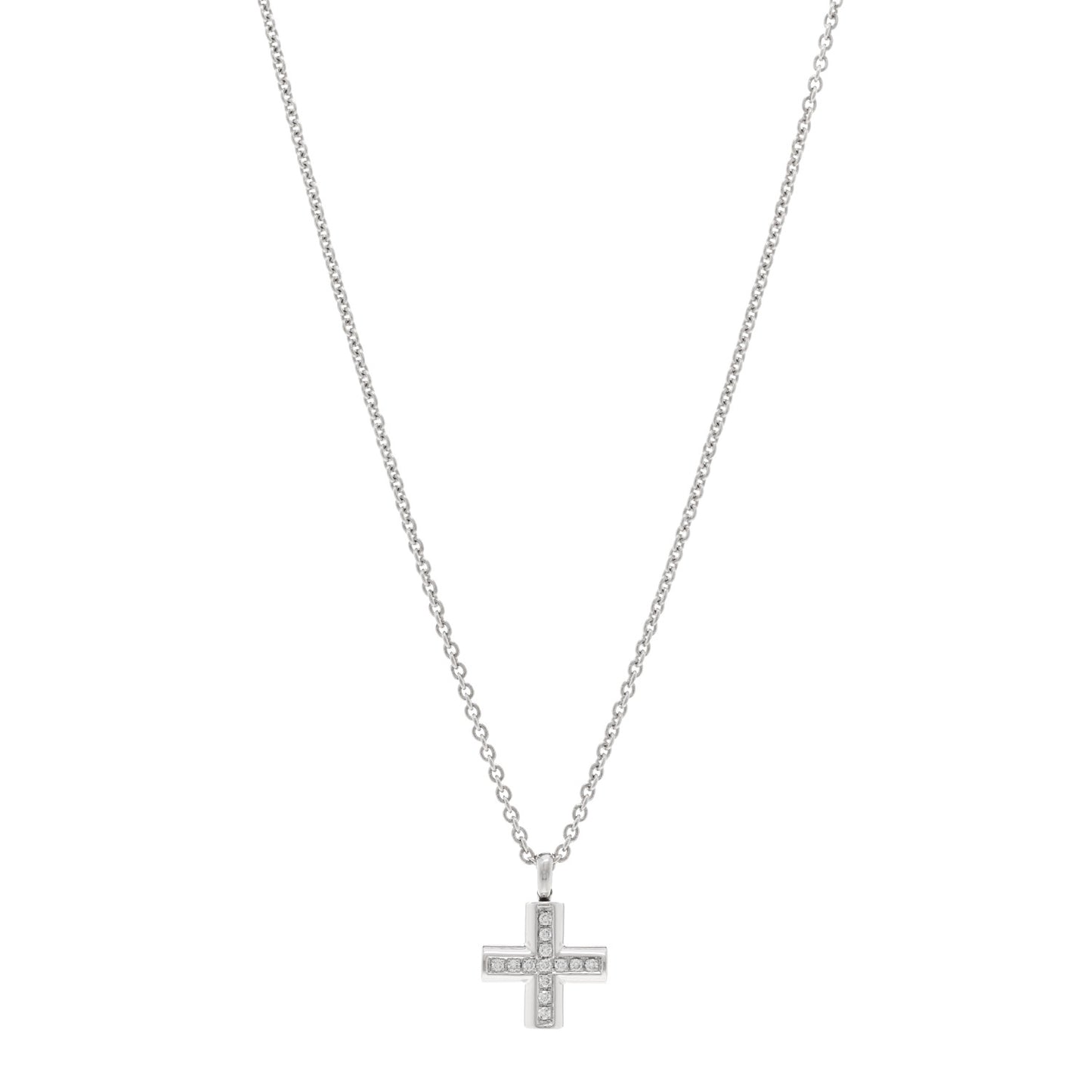 18K White Gold Diamond Cross Pendant Necklace
