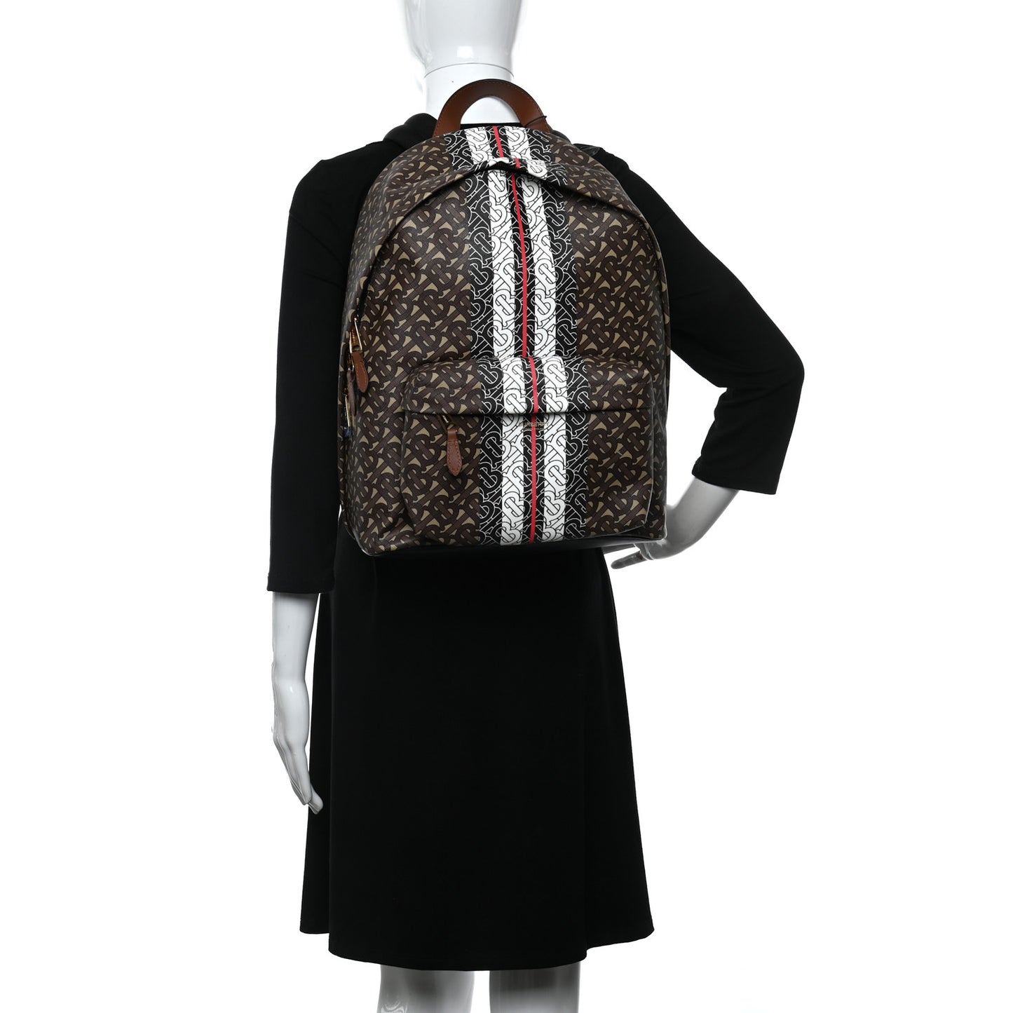 E-Canvas Monogram Stripe Backpack Bridle Brown