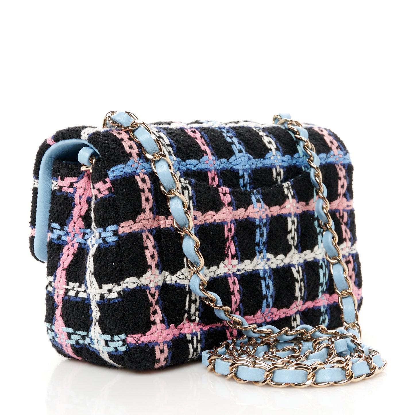 Tweed Quilted Mini Rectangular Flap Black Pink Blue Ecru