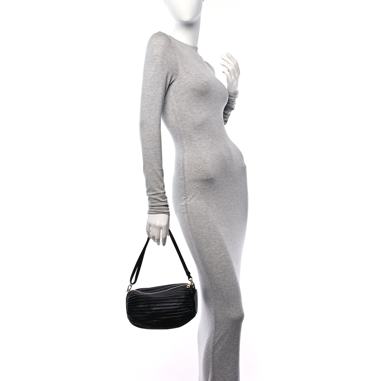 Lambskin Pleated Bracelet Pouch Shoulder Bag Black