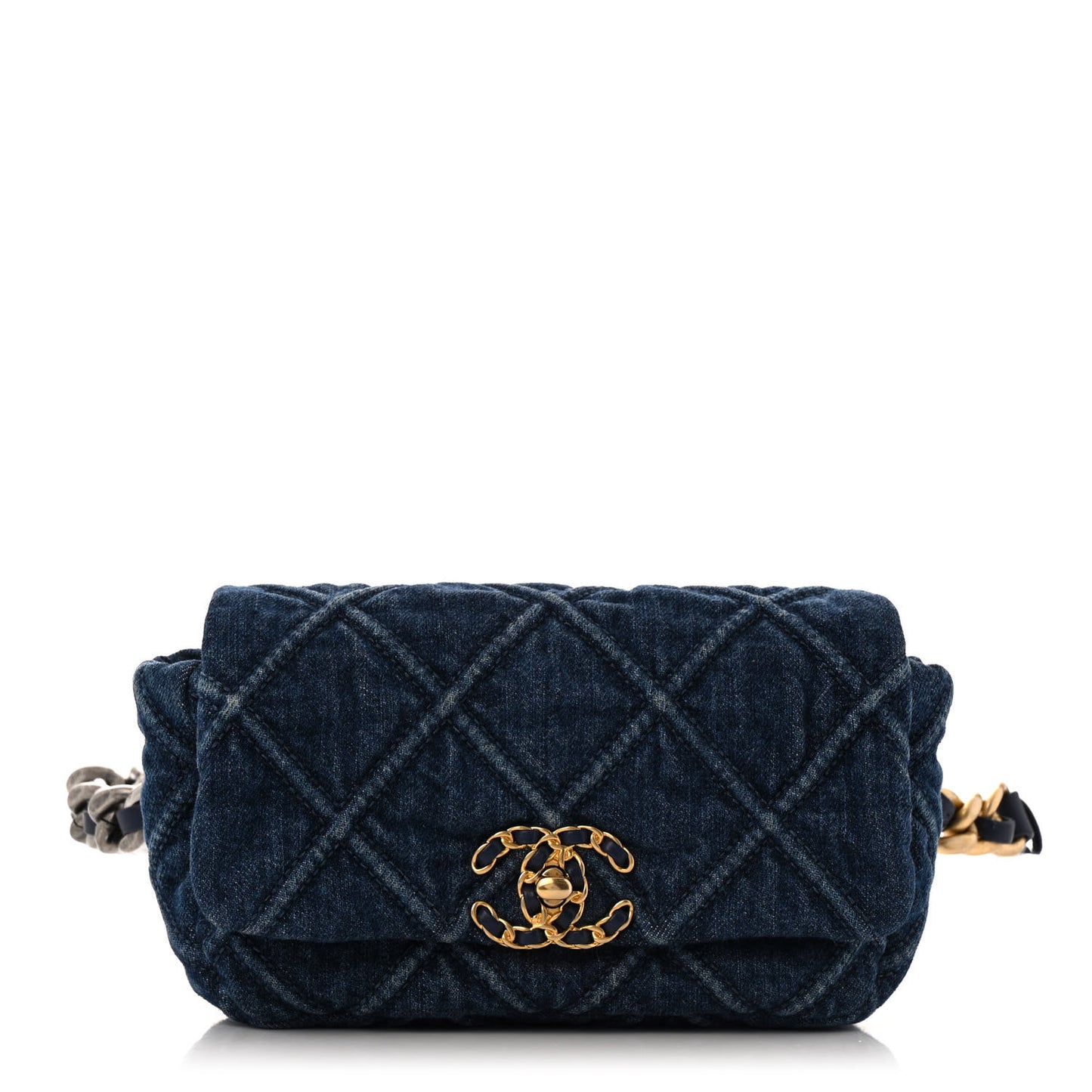 Denim Quilted Chanel 19 Waist Bag Blue