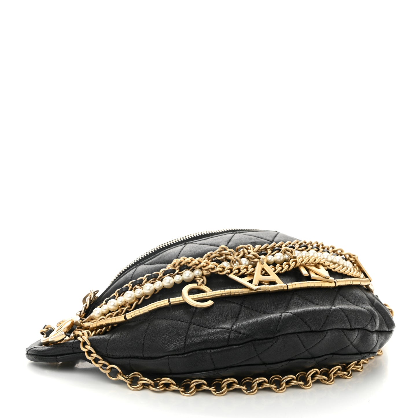 Lambskin Quilted All About Chains Waist Belt Bag Black
