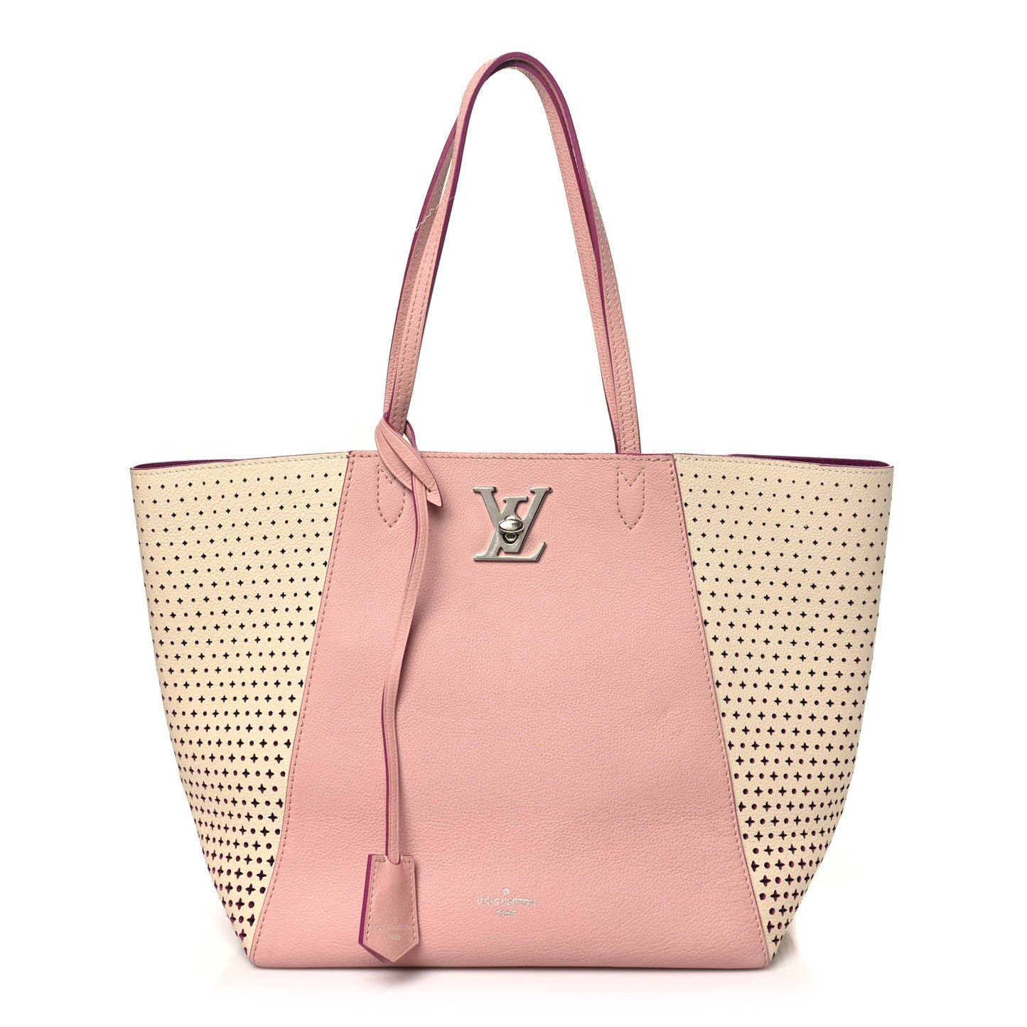 Calfskin Perforated Lockme Cabas Rose Poudre Creme