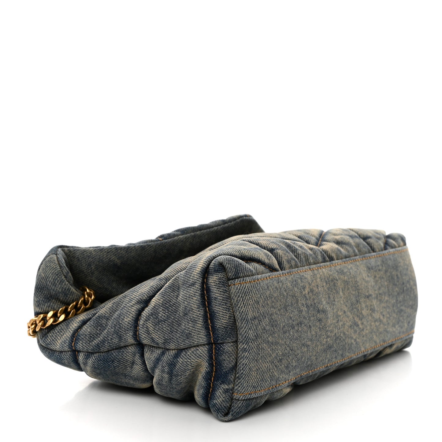 Denim Quilted Toy Loulou Puffer Monogram Chain Satchel Blue Cinnamon