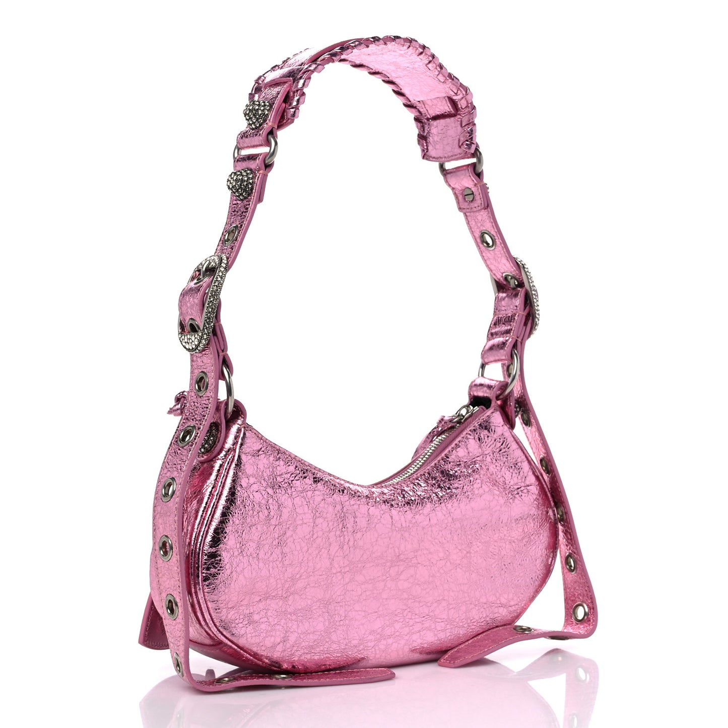 Metallic Agneau Arena Crystal Le Cagole Shoulder Bag XS Met Pink