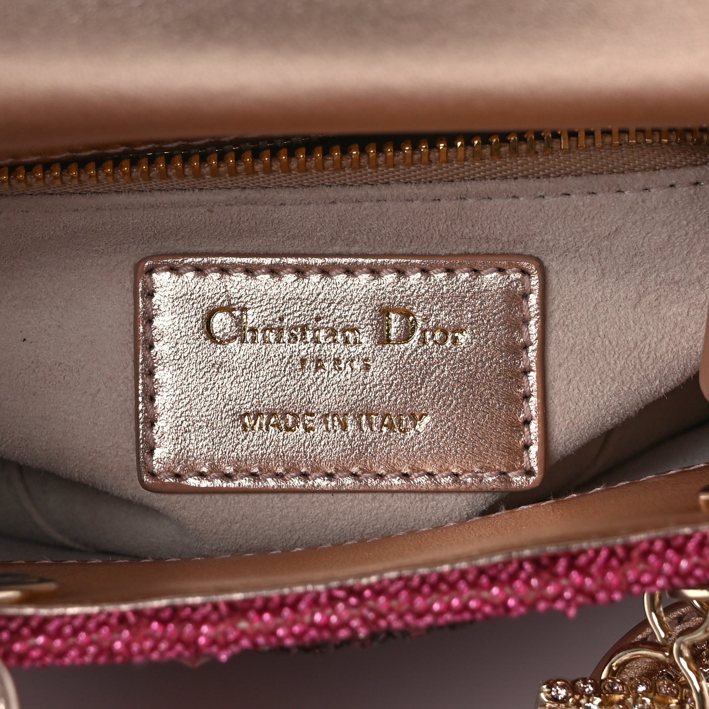 Metallic Calfskin Satin Celestial Bead Embroidery Cannage Mini Lady Dior Rose Des Vents