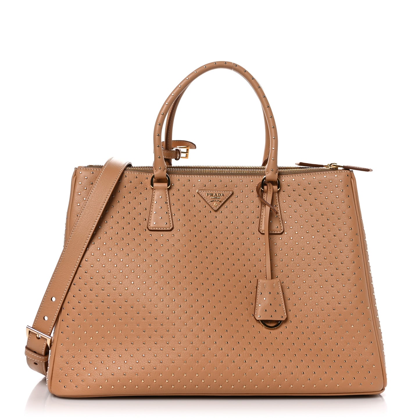Calfskin Studded Extra Large Galleria Double Zip Tote Natural