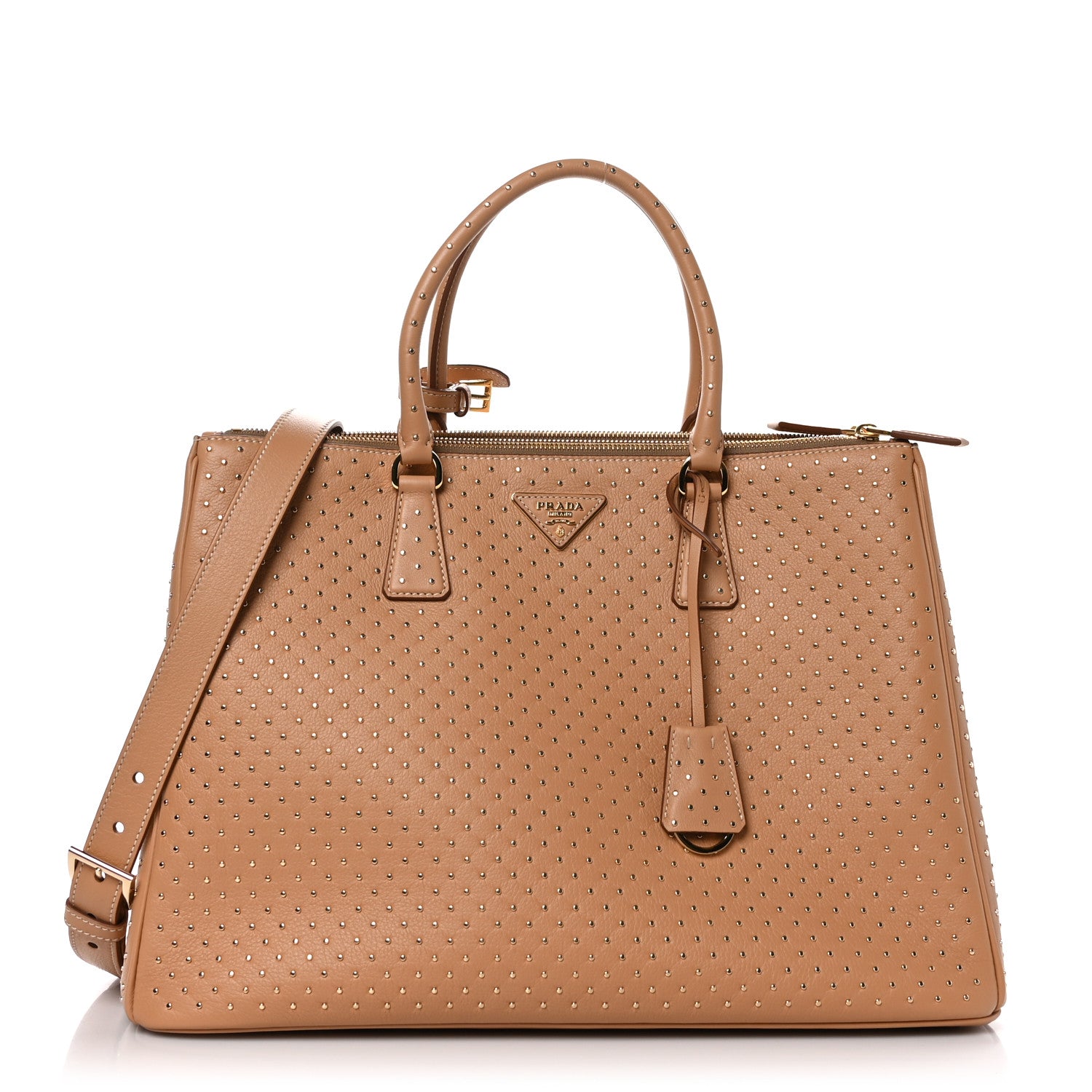 Prada Calfskin Studded Extra Large Galleria Double Zip Tote Natural 1 of 10
