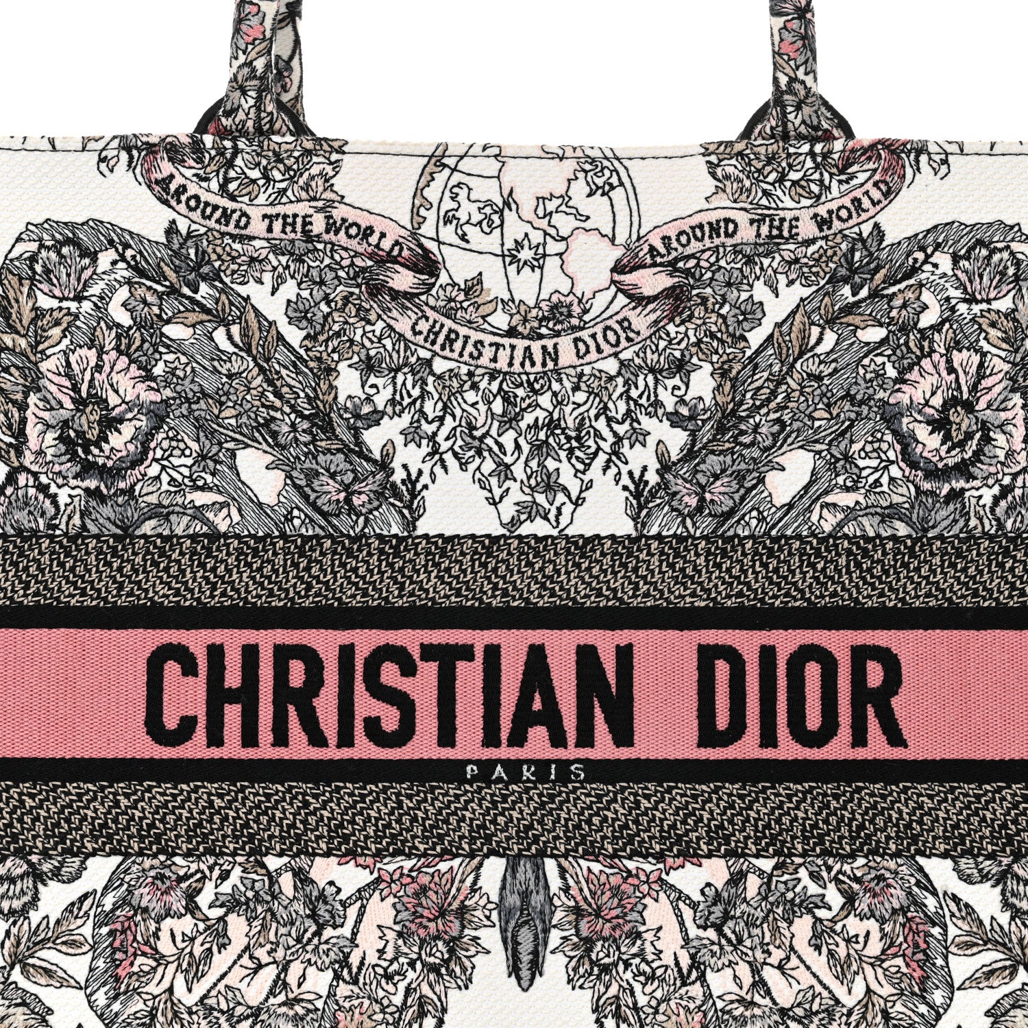 Christian Dior Canvas Embroidered Large Butterfly Around The World Book Tote White Pastel Pink 8 of 11