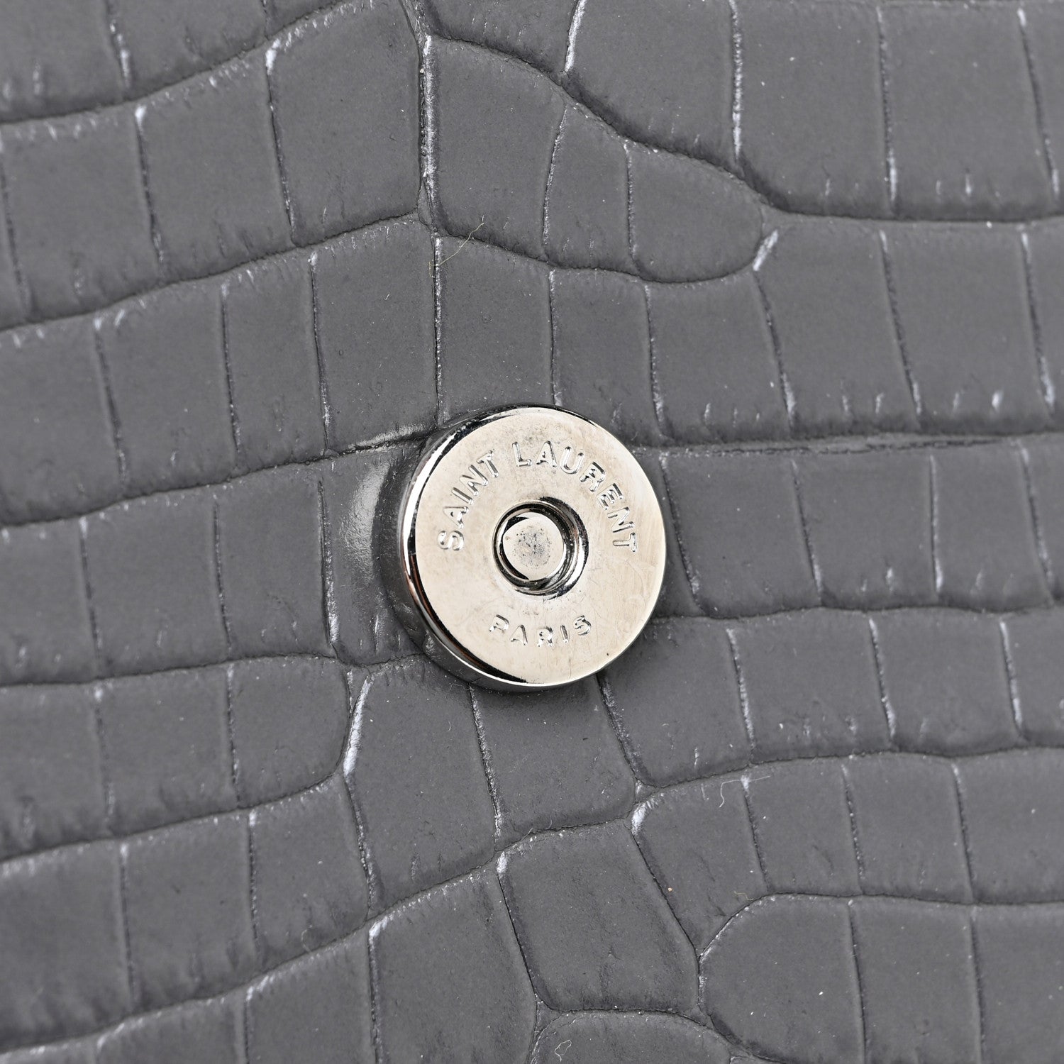 Saint Laurent Calfskin Crocodile Embossed Medium Classic Monogram Kate Tassel Satchel Dark Grey 10 of 11