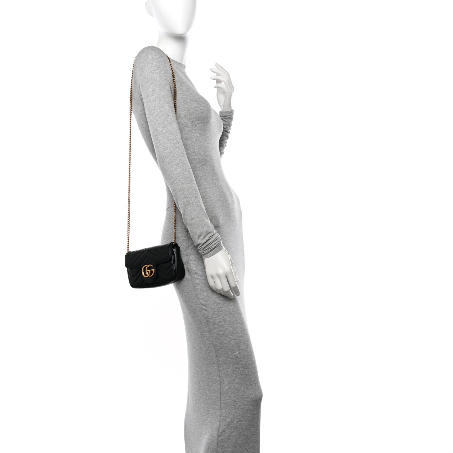 Calfskin Matelasse Super Mini GG Marmont Shoulder Bag Black