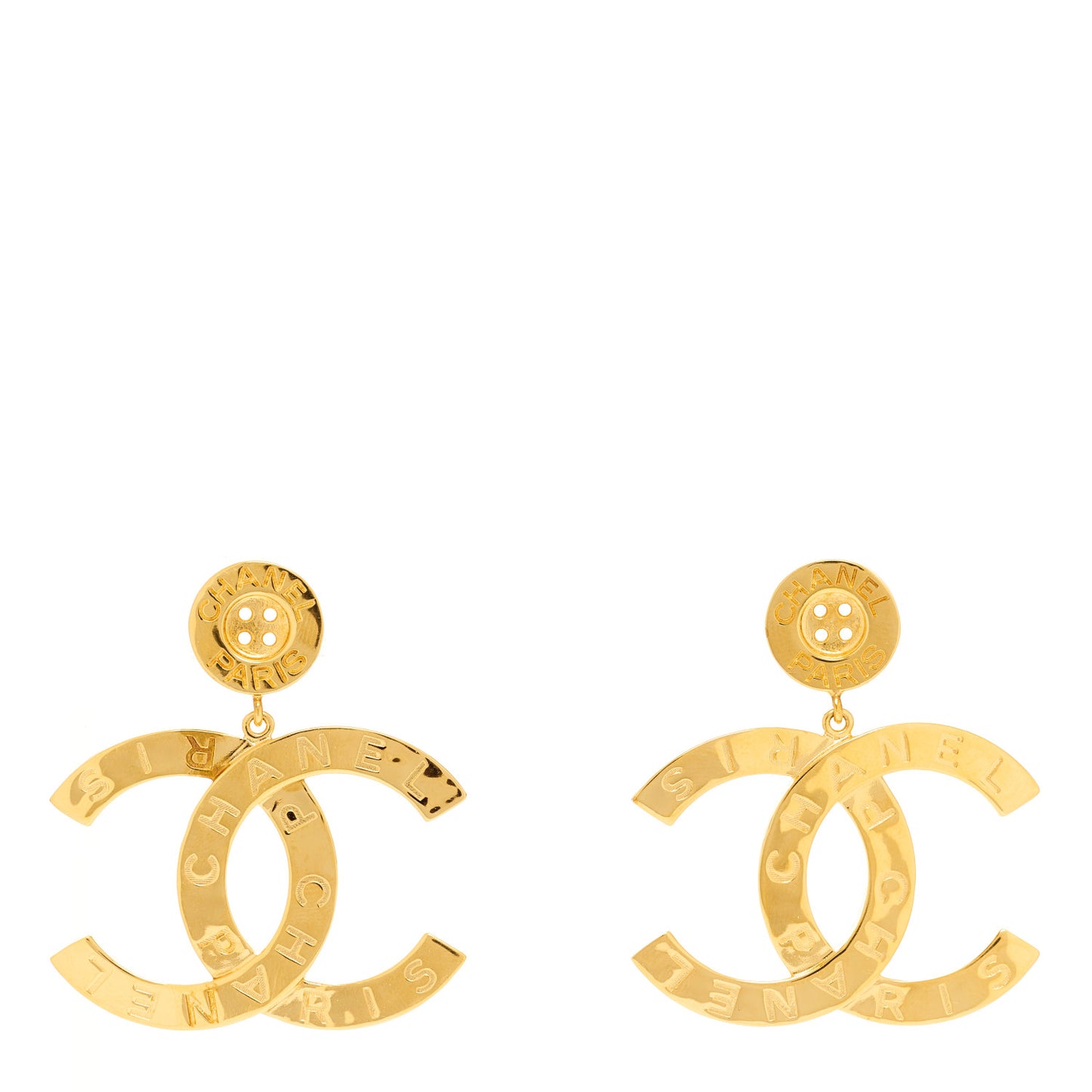 Metal Large Paris Button Earrings Gold