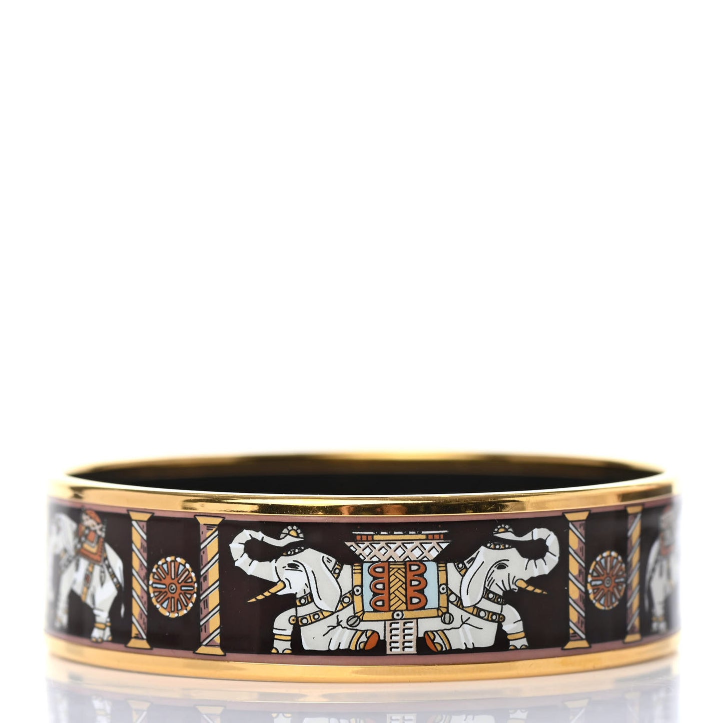 Enamel Printed Elephant Torana Wide Bracelet 65 Black