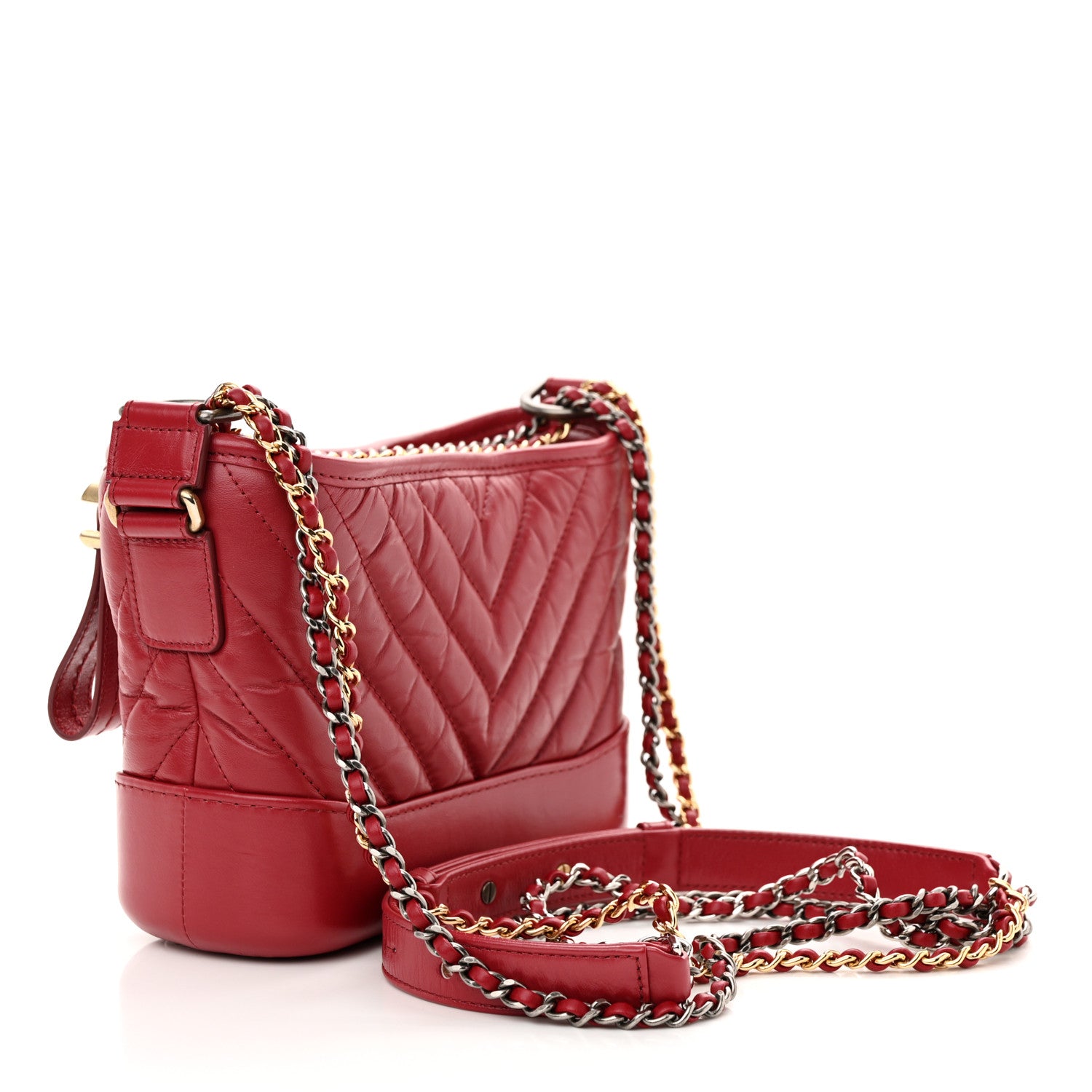 Chanel Aged Calfskin Chevron Quilted Small Gabrielle Hobo Red 3 of 12