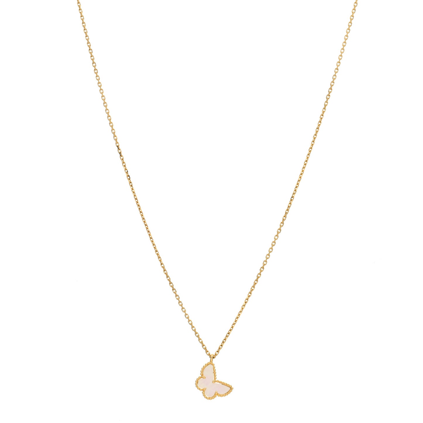 18K Yellow Gold Mother of Pearl Sweet Alhambra Butterfly Pendant Necklace