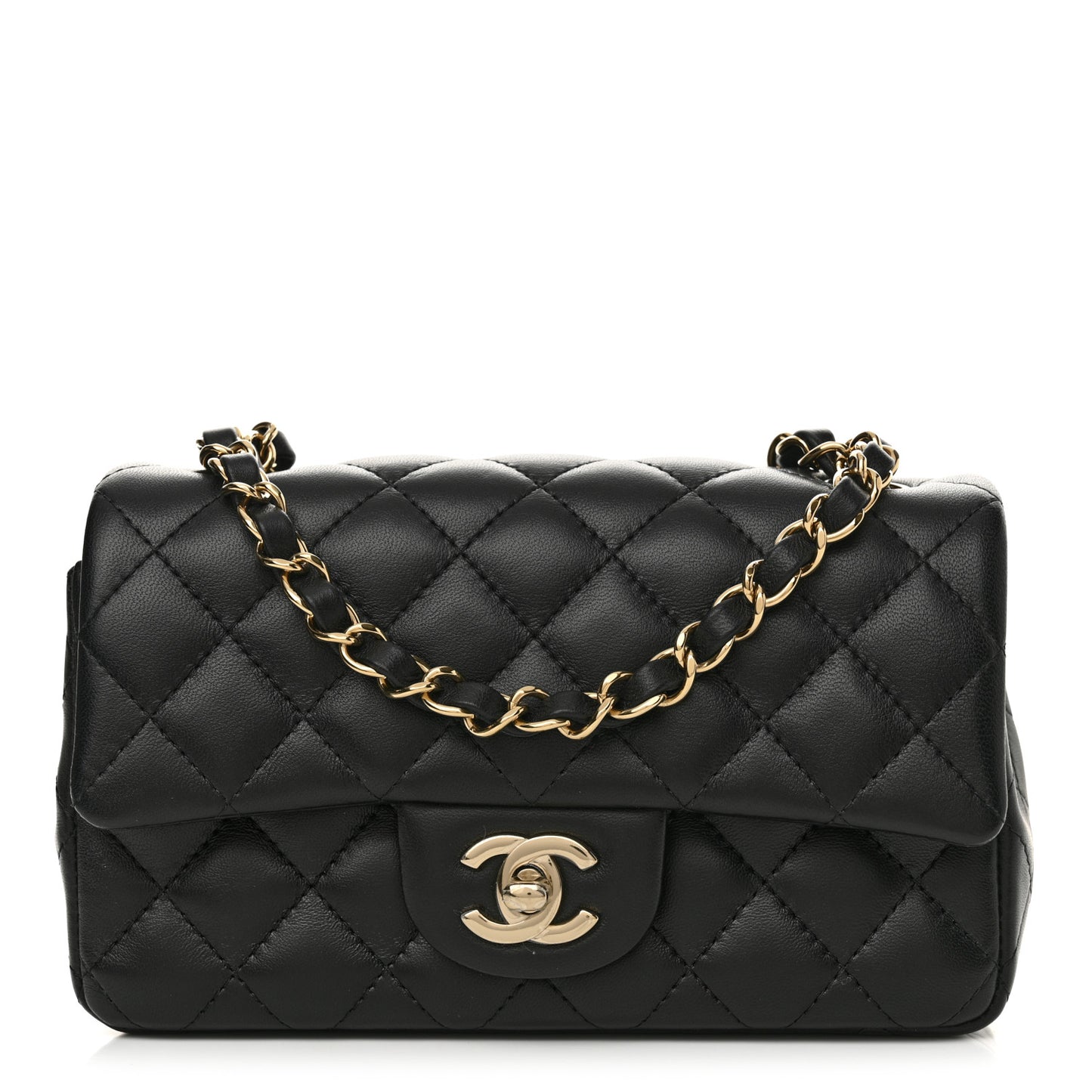 Lambskin Quilted Mini Rectangular Flap Black