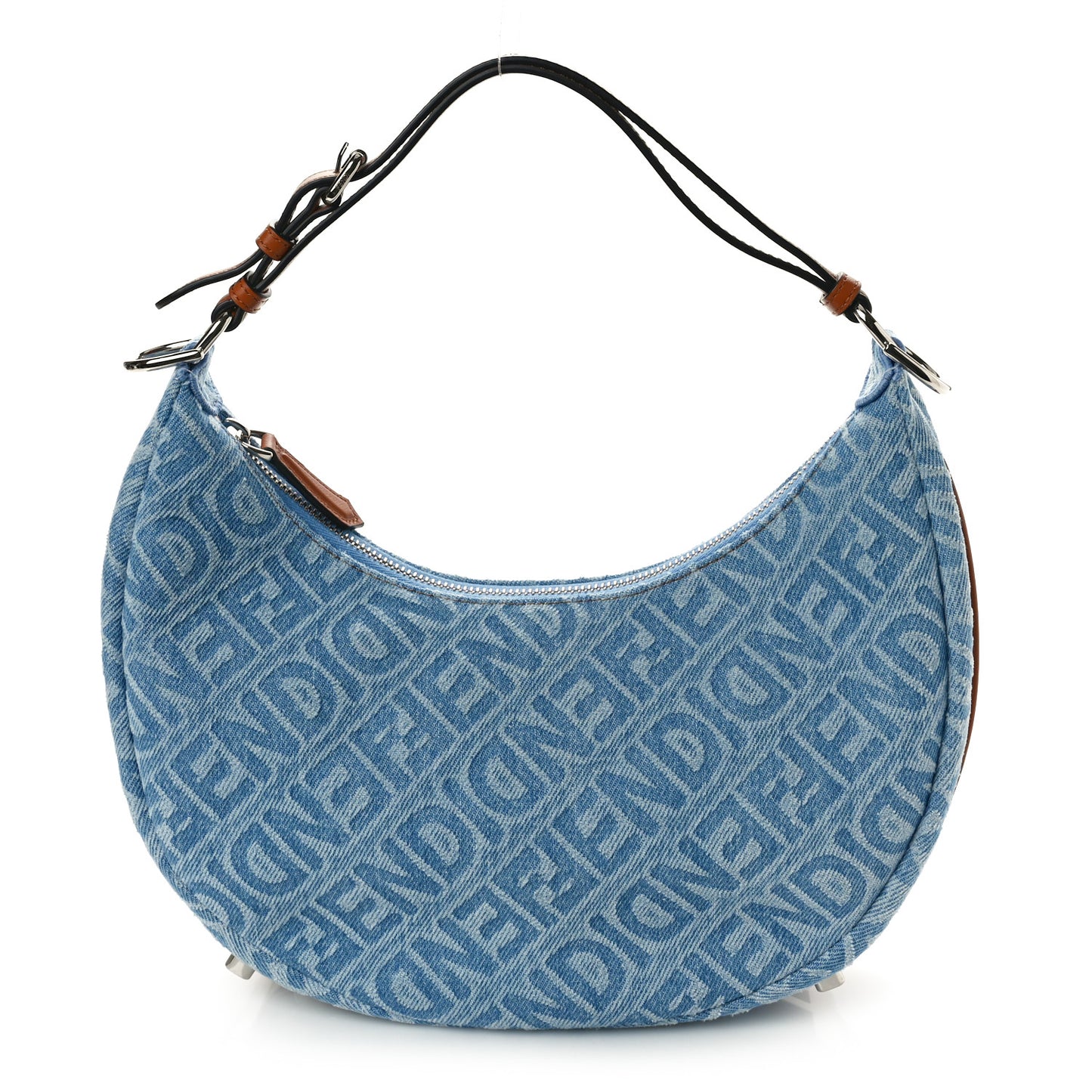 Denim Vitello Grace Mirror Logo Small Fendigraphy Hobo Bag Blue