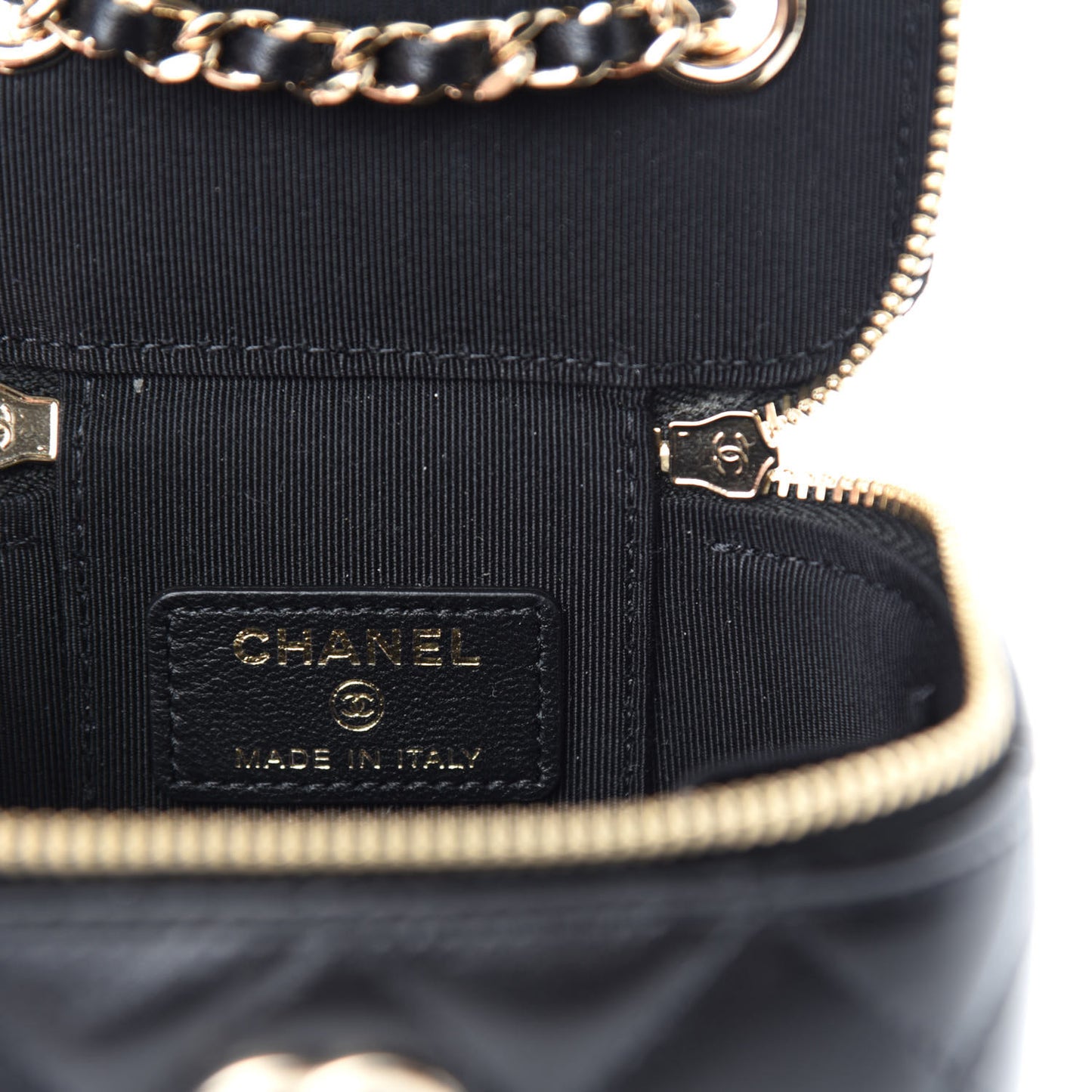 Lambskin Quilted My Chanel Lady Vanity Case With Chain Black