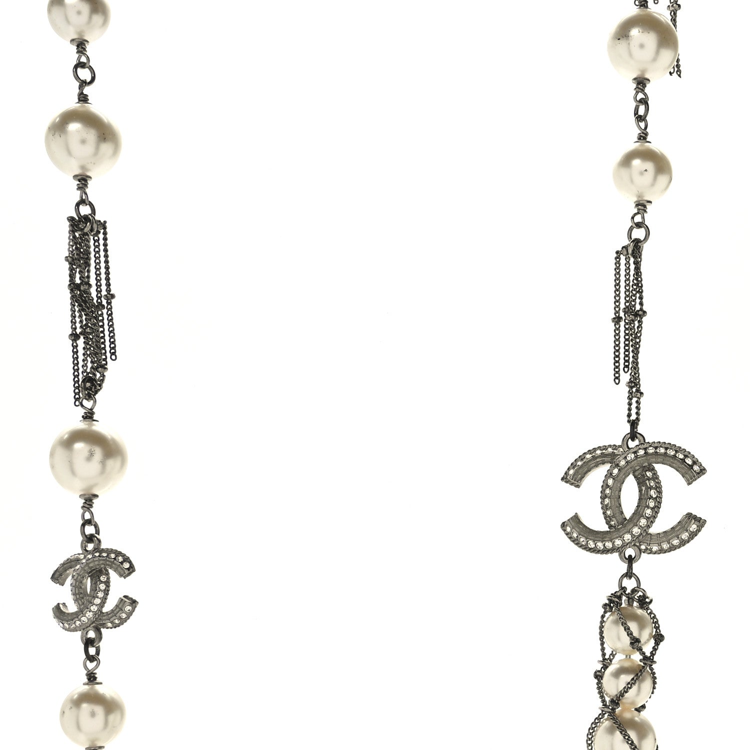 Chanel Crystal Pearl Multi Strand Chain CC Long Necklace Silver 4 of 6