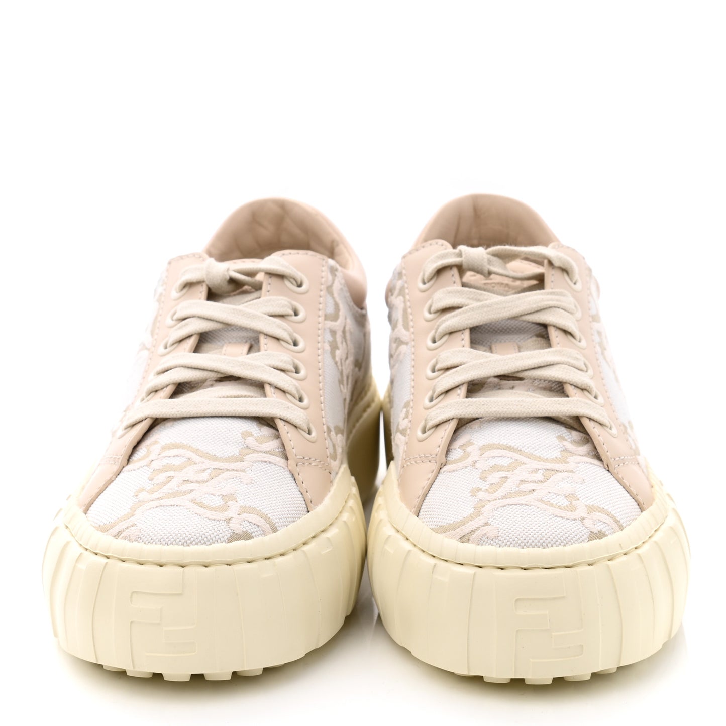 Fabric Jacquard Vitello Nappa FF Karligraphy Womens Fendi Force Low Top Sneakers 36.5 Camelia