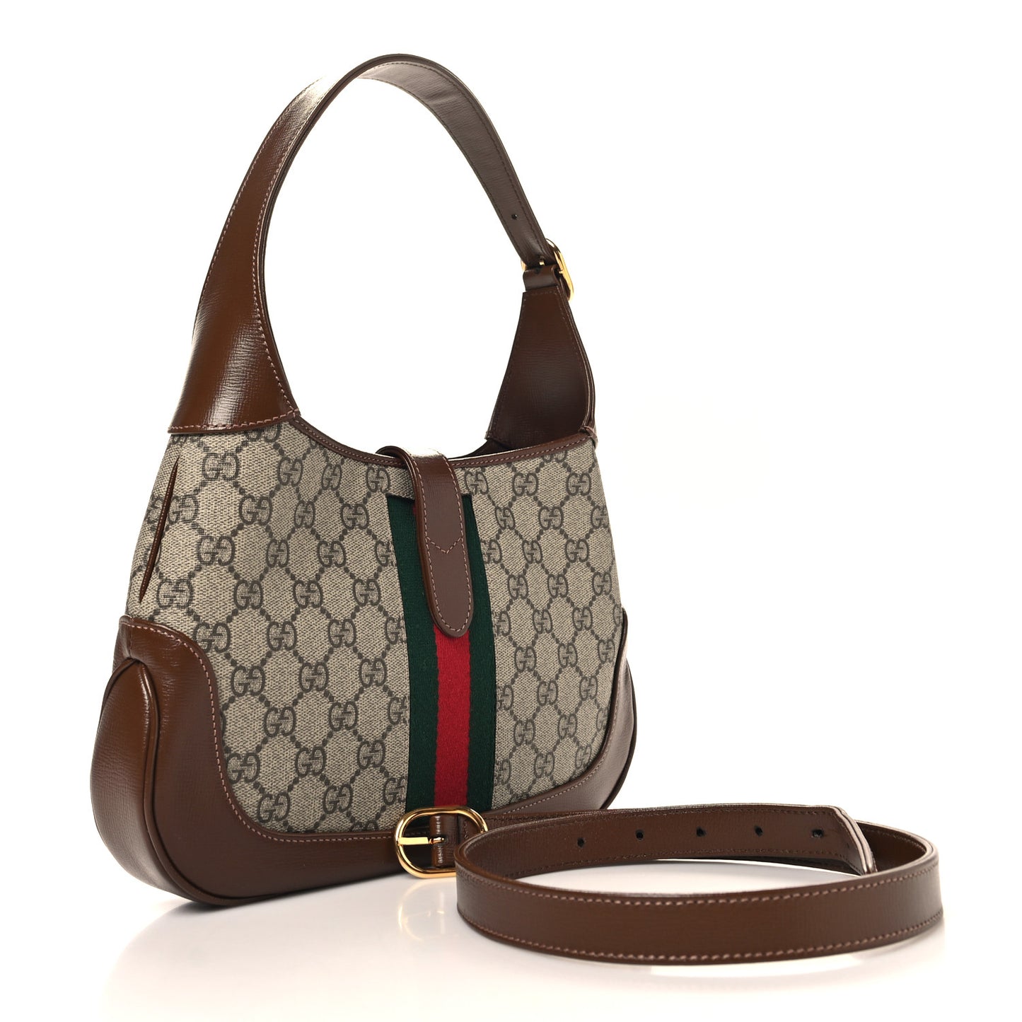 GG Supreme Monogram Azalea Calfskin Web Small Jackie 1961 Hobo Beige Ebony Brown Sugar