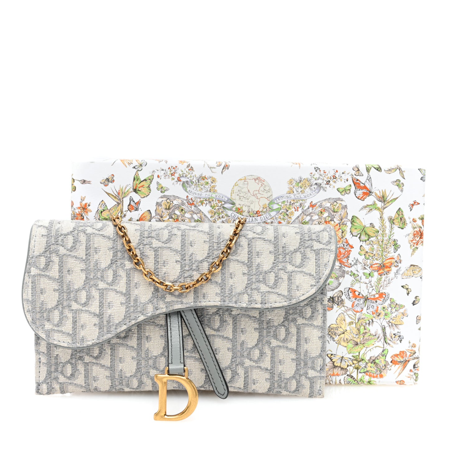Oblique Saddle Chain Long Wallet Grey