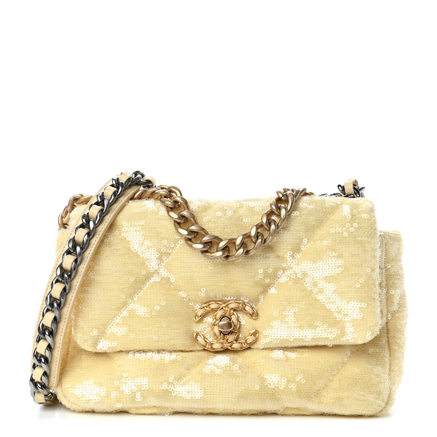 Chanel Sequin Quilted Medium Chanel 19 Flap Light Yellow 1 of 5