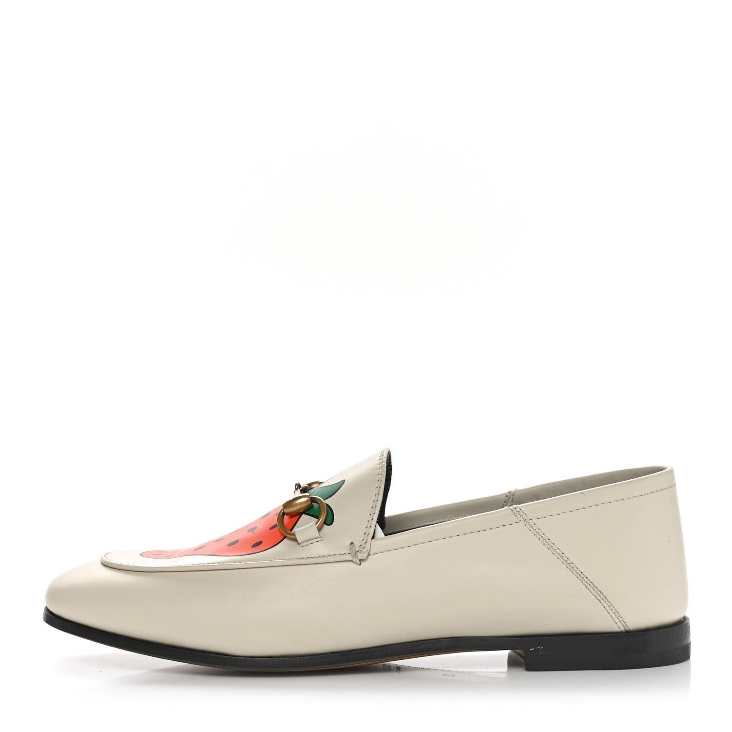 Gucci Calfskin Taste Strawberry Womens Brixton Horsebit Loafers 35 Ivory Red 1 of 8