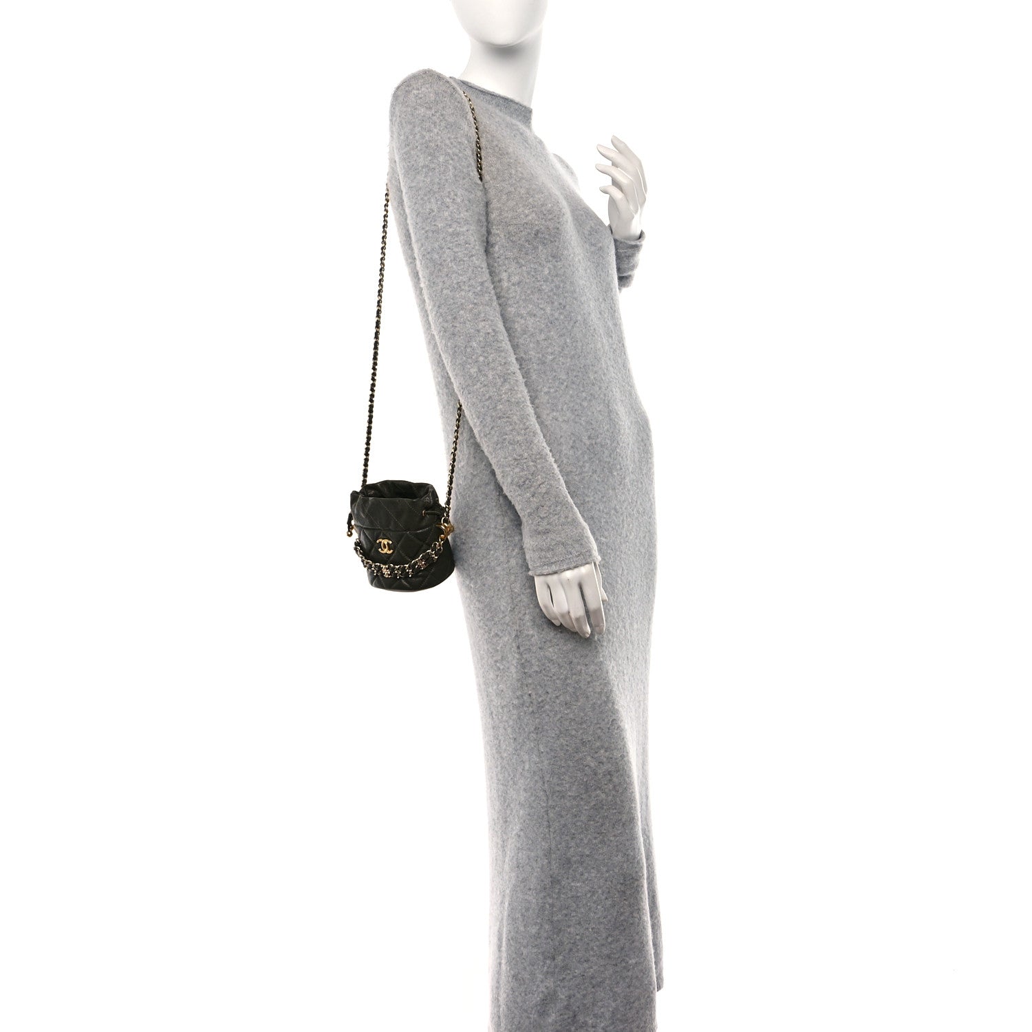 Chanel Caviar Quilted Coco First Bucket Clutch With Chain Khaki 2 of 11