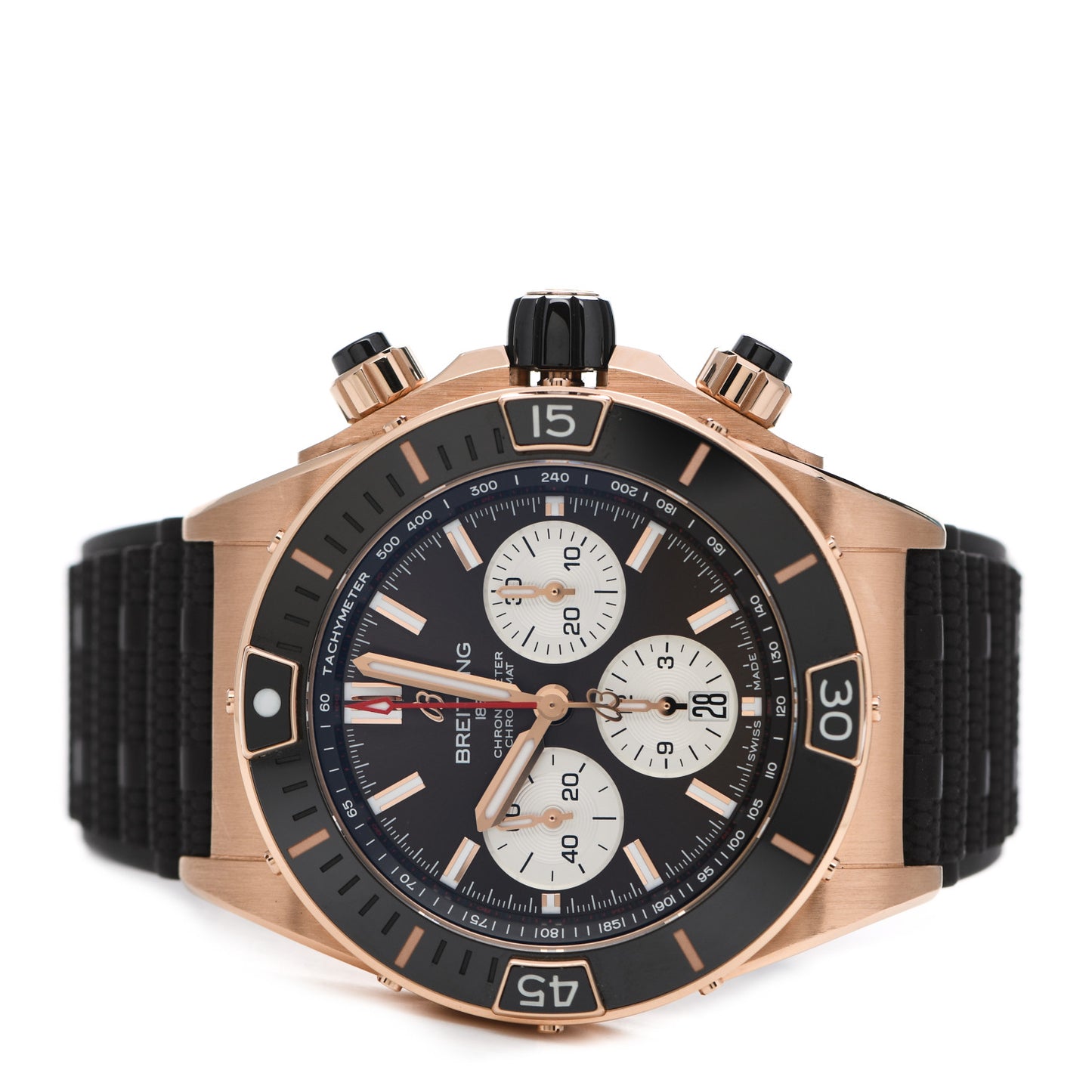 18K Rose Gold Rubber 44mm Super Chronomat B01 Chronograph Automatic Watch Brown RB0136