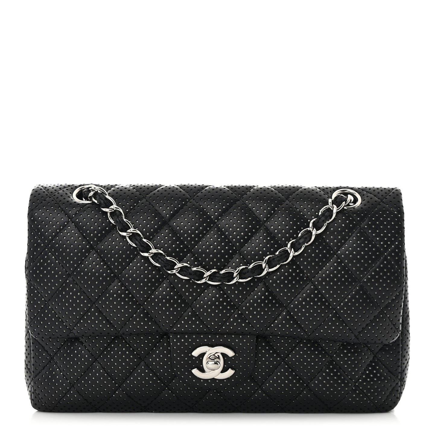 Lambskin Perforated Medium Double Flap Black