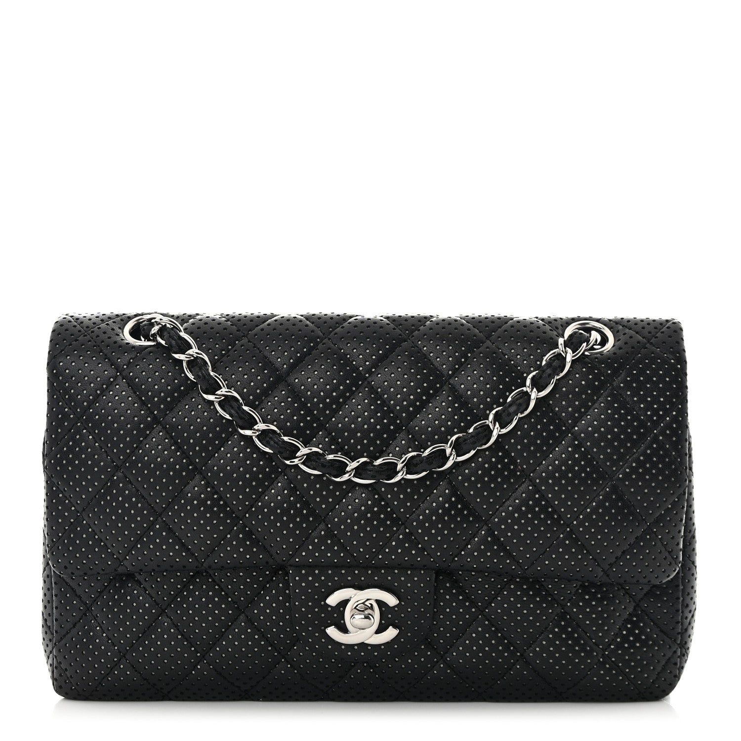 Chanel Lambskin Perforated Medium Double Flap Black 1 of 18