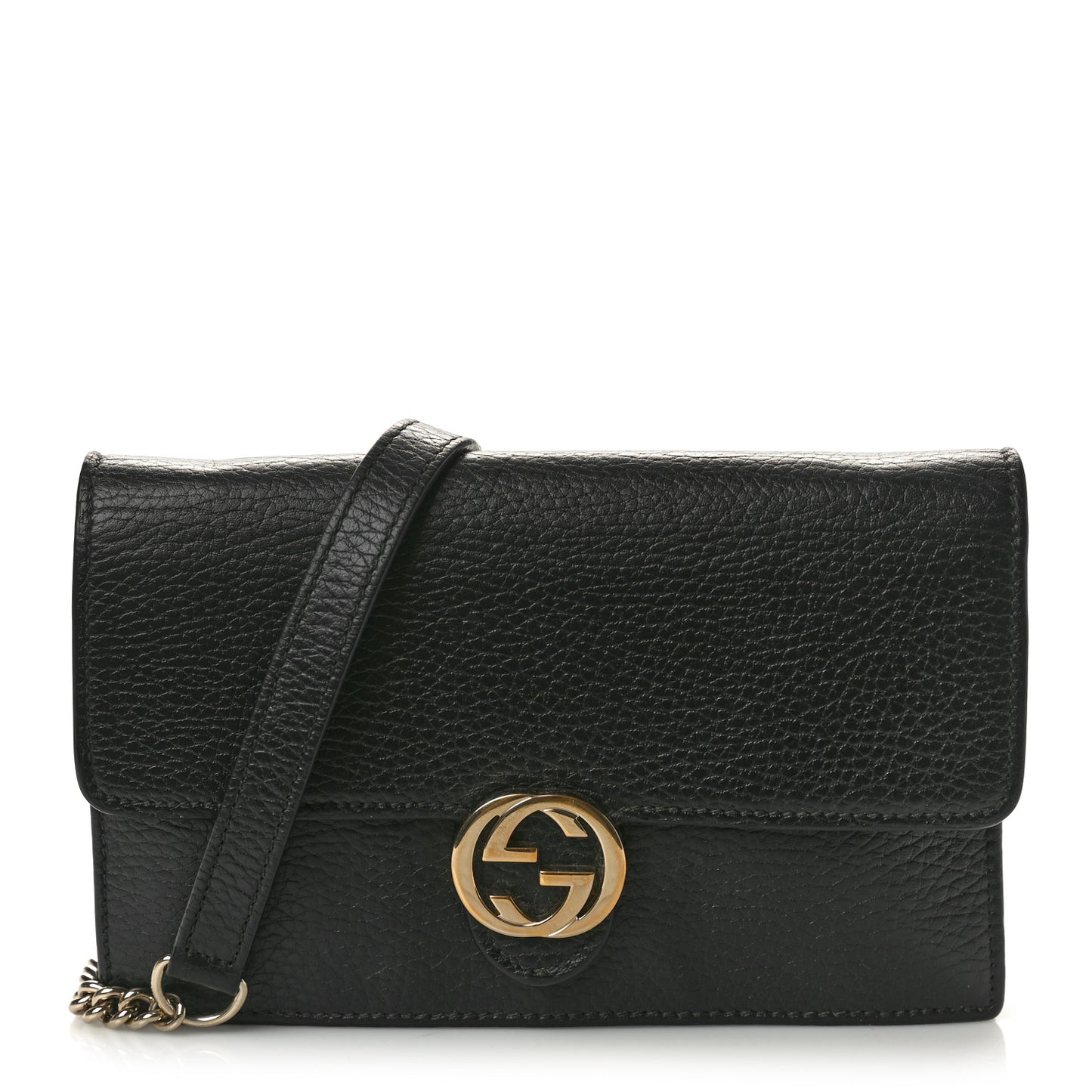 Dollar Calfskin Interlocking G Chain Wallet Black