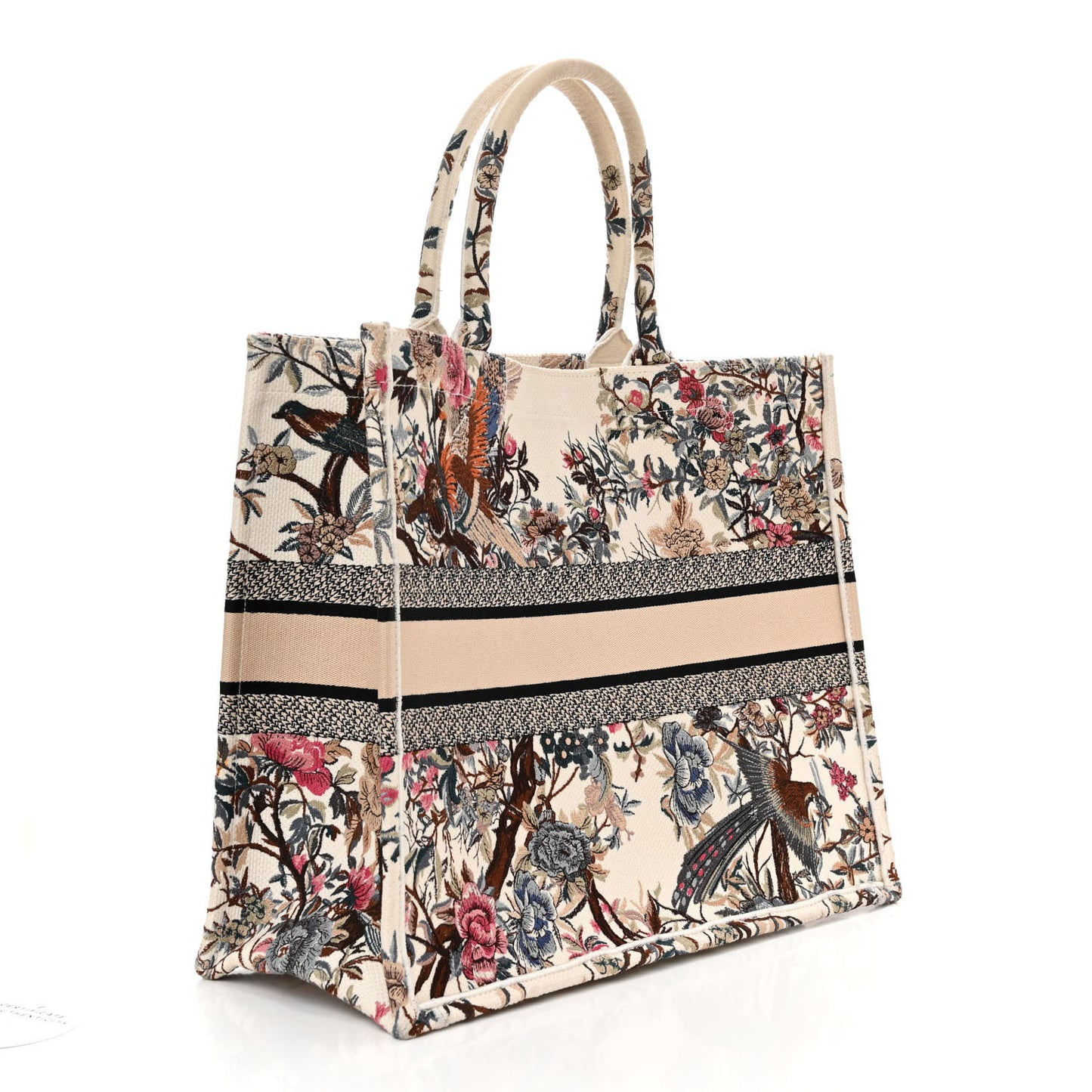 Canvas Embroidered Large Jardin D'Hiver Book Tote Latte Multicolor