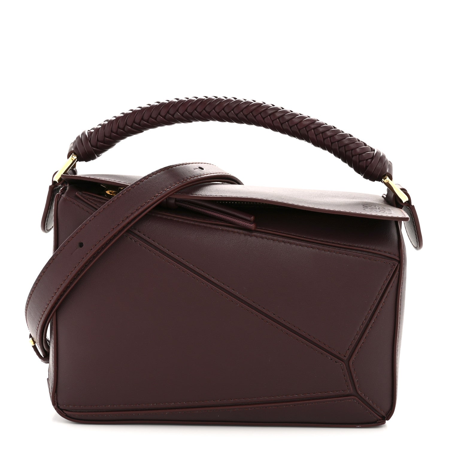 Loewe Calfskin Small Woven Puzzle Bag Dark Burgundy 1798411
