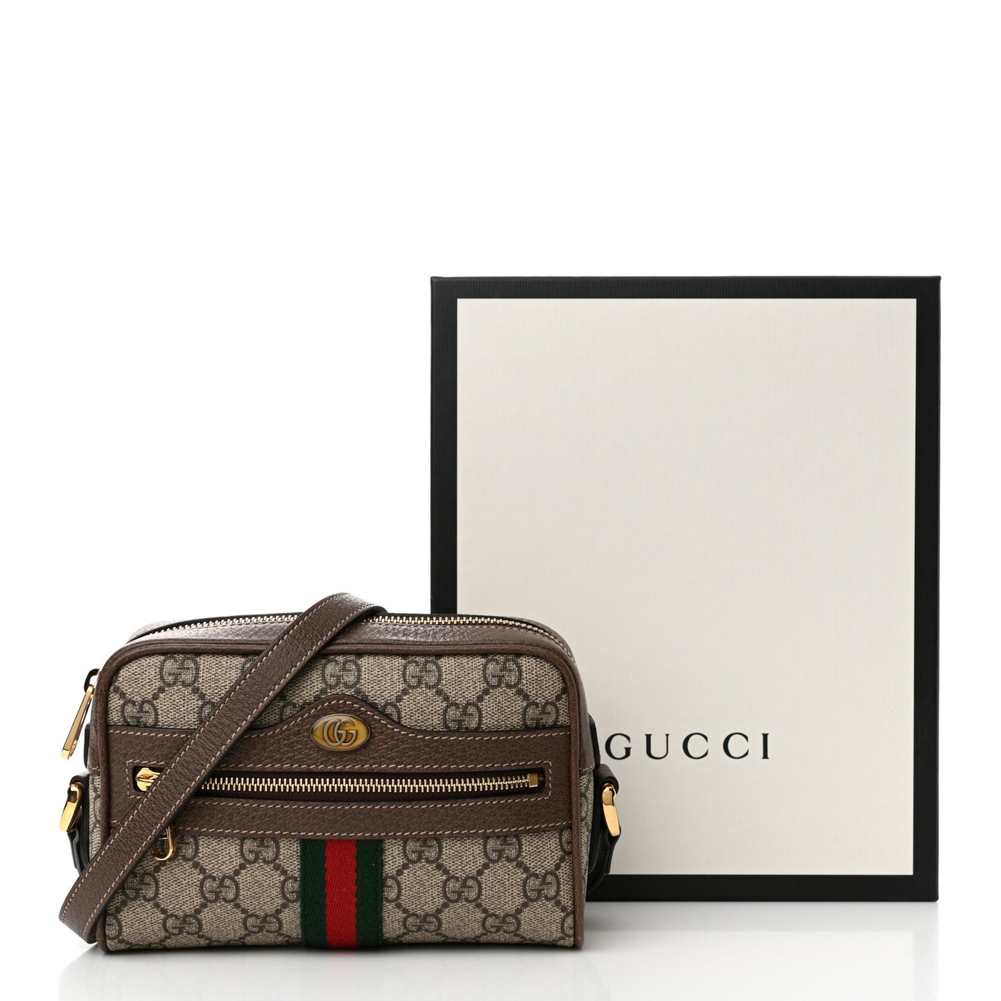 GG Supreme Monogram Web Mini Ophidia Shoulder Bag Brown