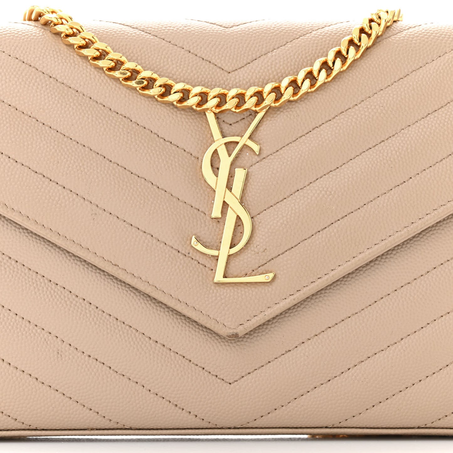 Grain De Poudre Matelasse Chevron Monogram Chain Wallet Dark Beige