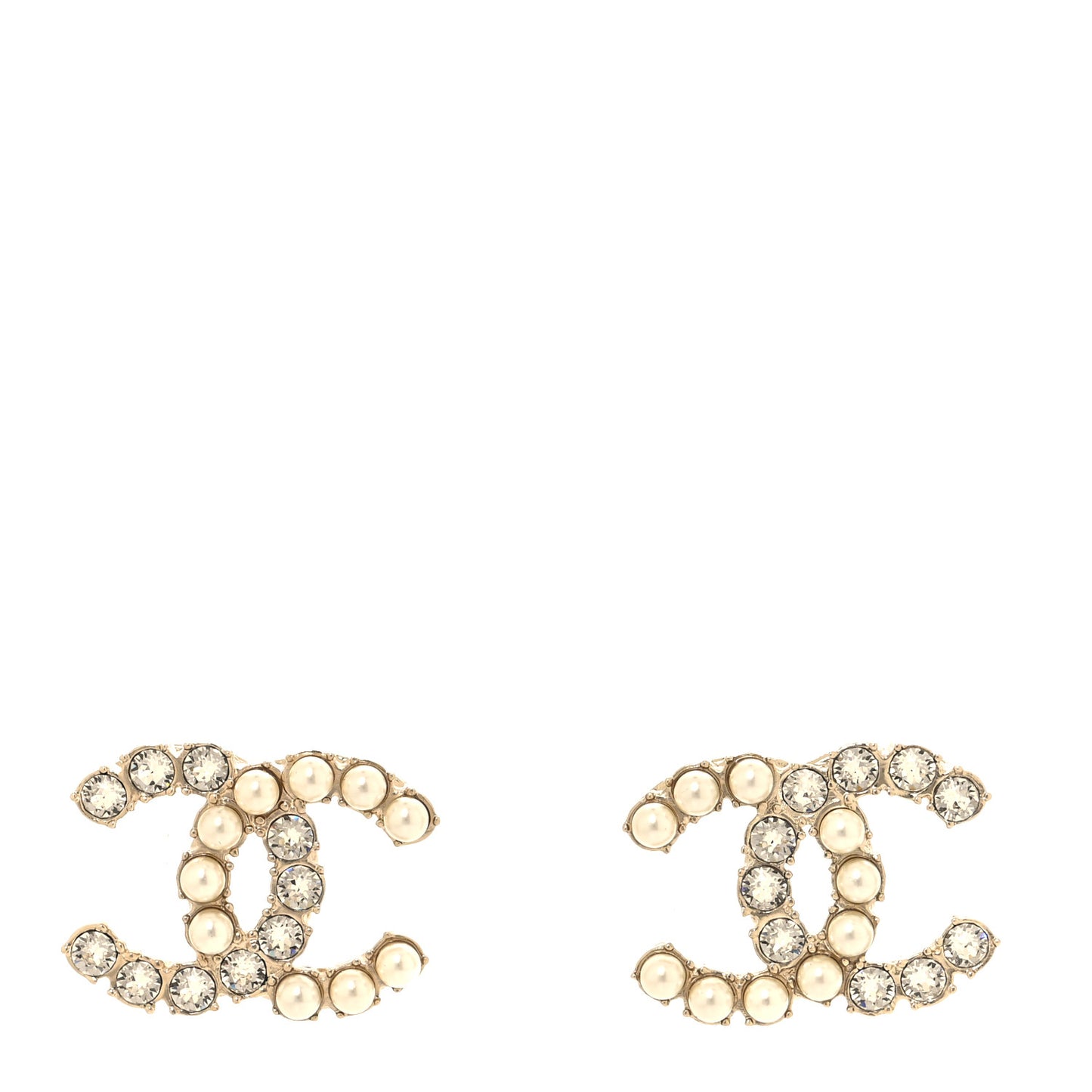 Crystal Pearl CC Dazzling Domino Earrings Gold