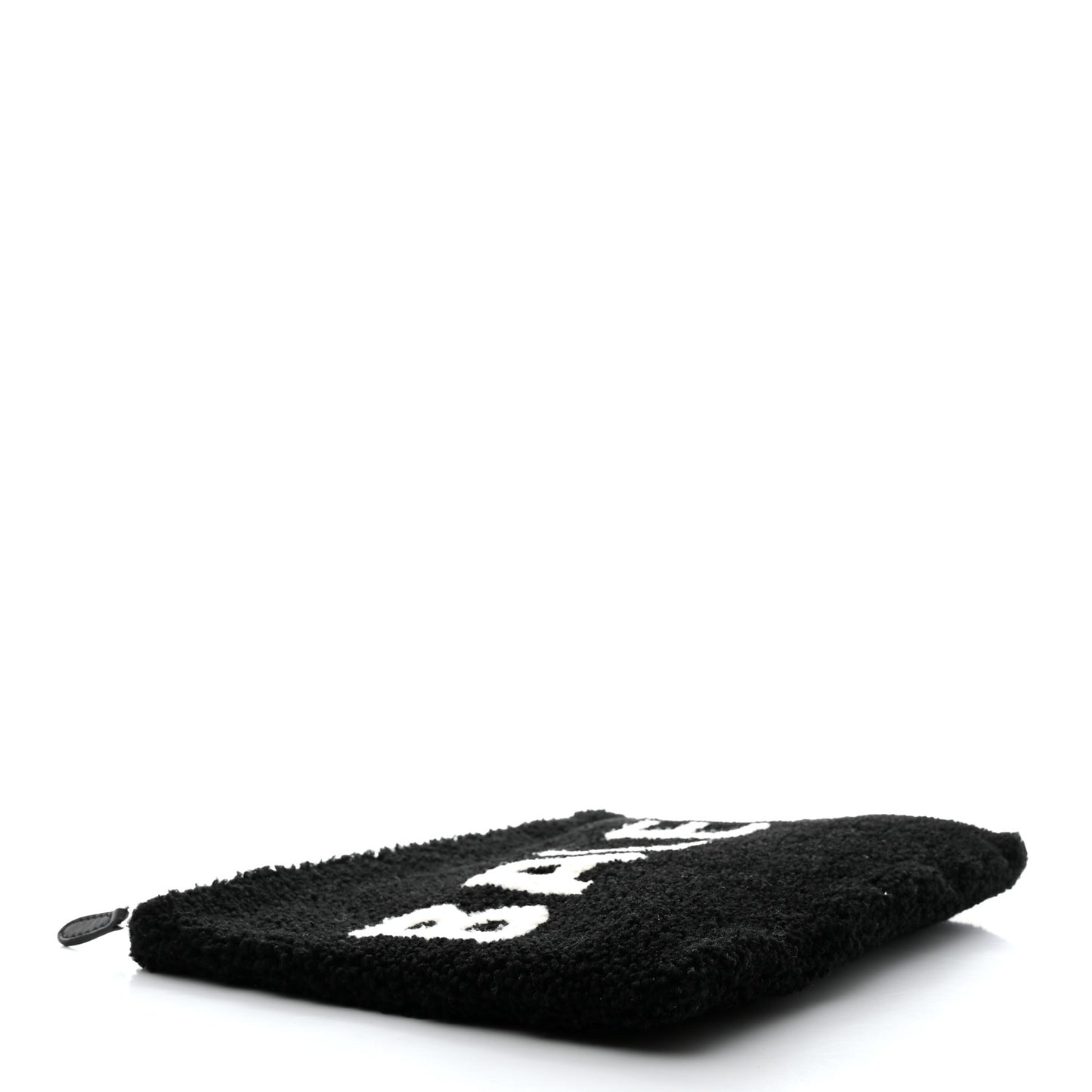 Sheepskin Shearling Contrasted Logo Large Zip Pouch Black