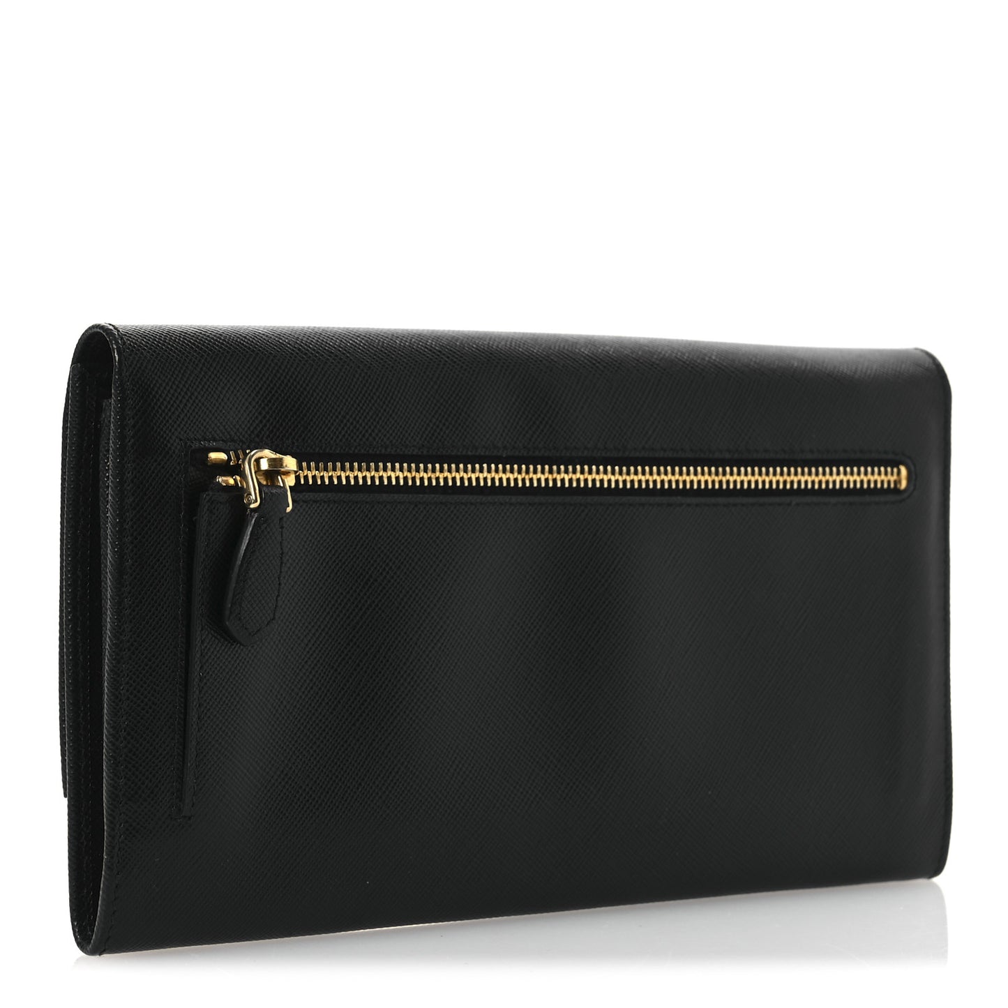 Saffiano Metal Bar Flap Wallet Black