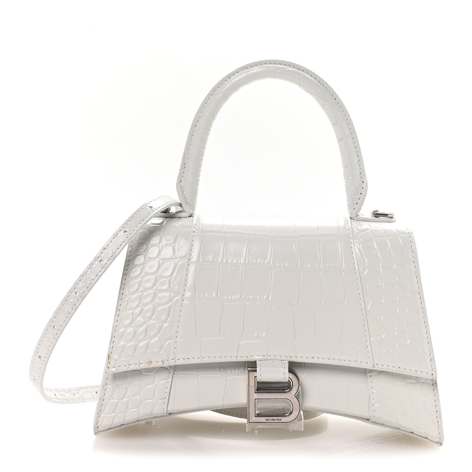 Balenciaga Shiny Calfskin Crocodile Embossed Small Hourglass Top