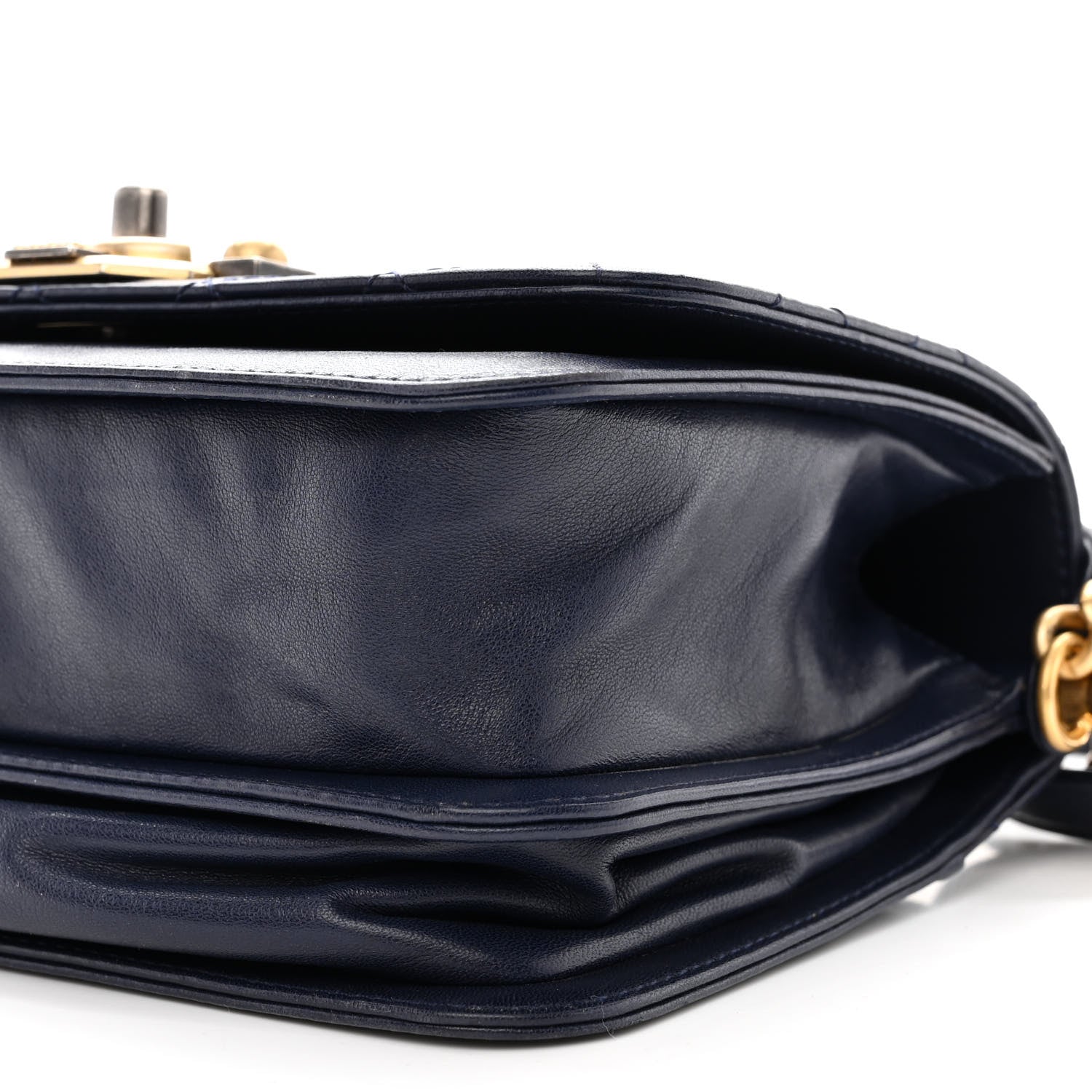 Chanel Lambskin Quilted Gold Metal Lock Flap Navy 10 of 12