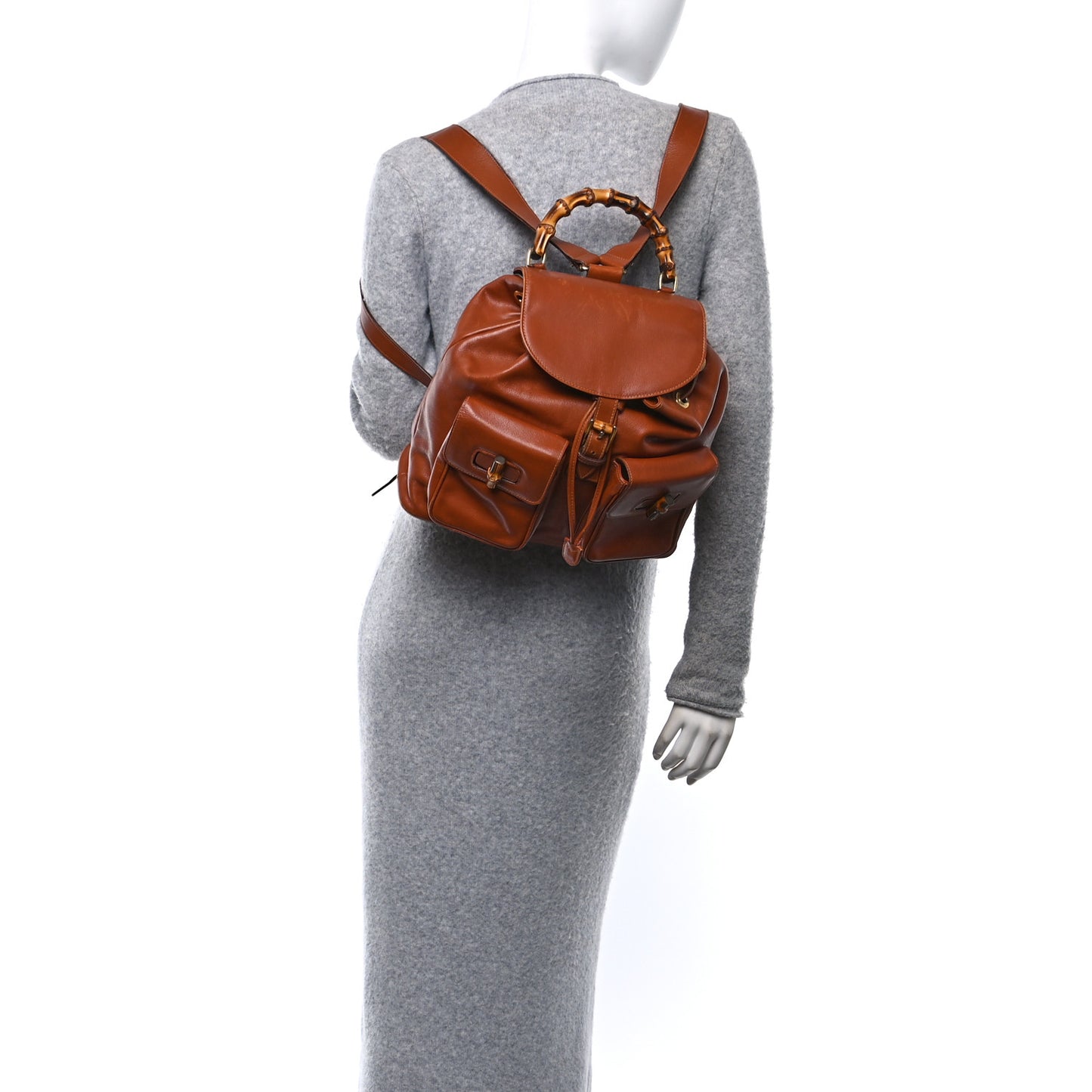 Calfskin Bamboo Backpack Brown