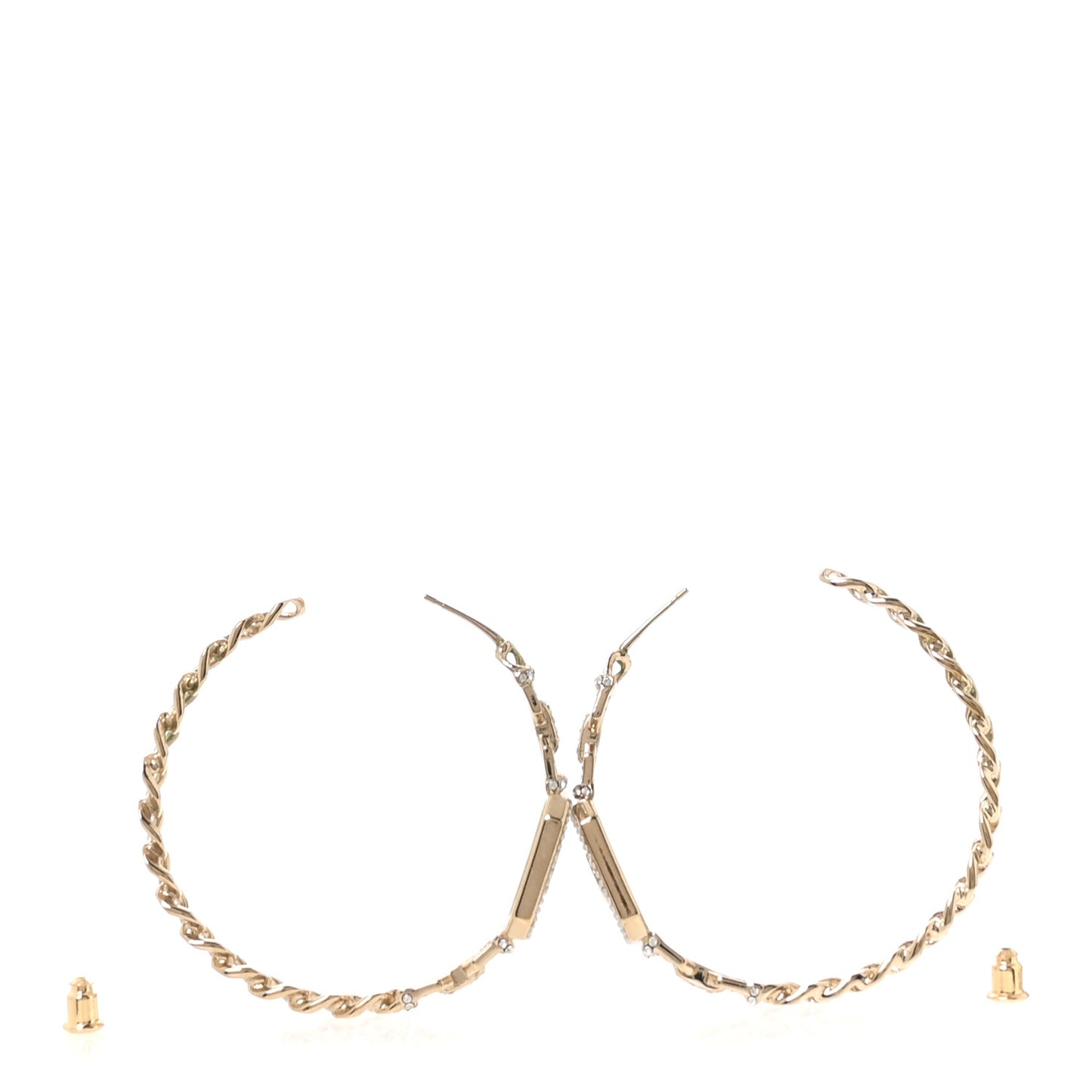 Metal Crystal CC Vendome Chain Hoop Earrings Gold