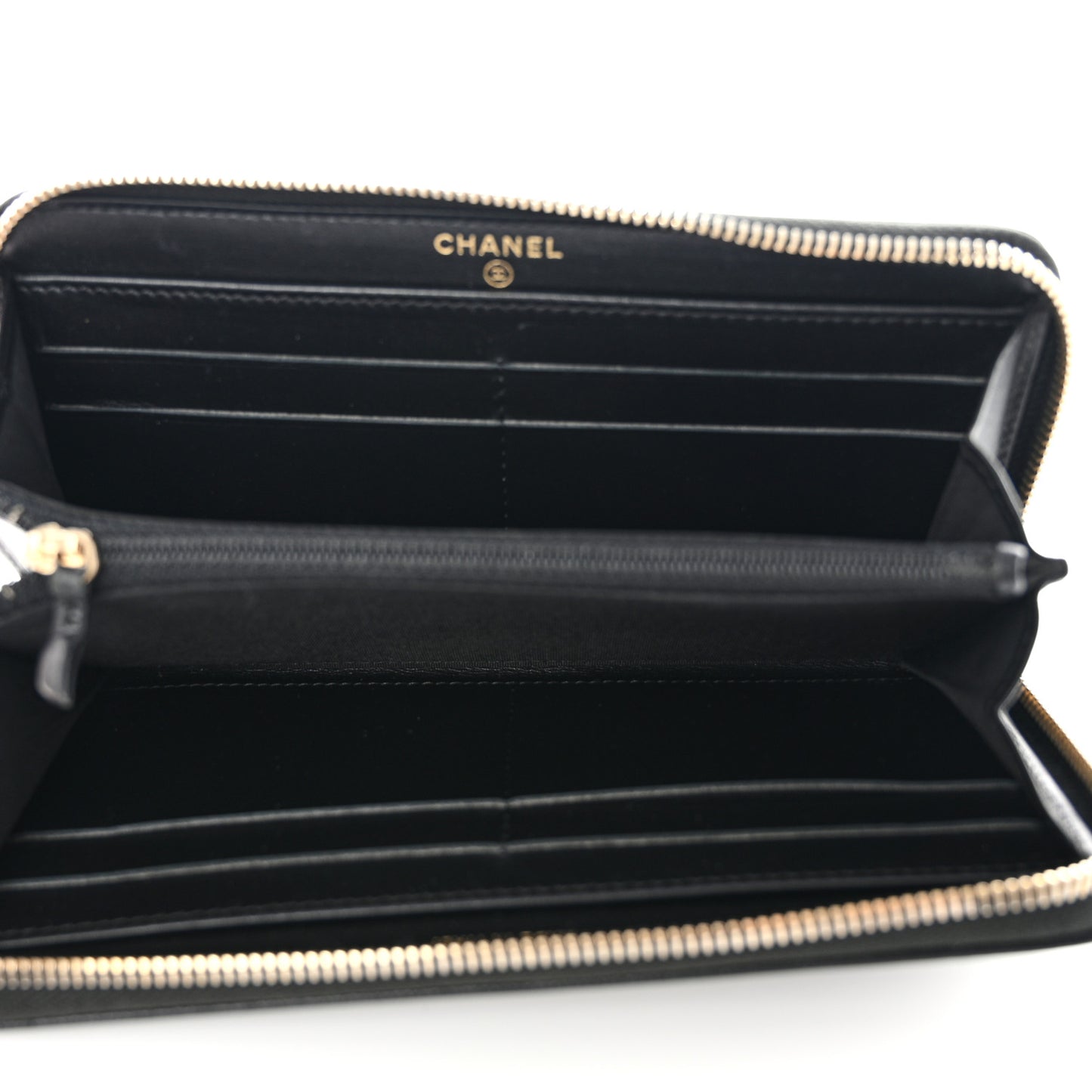 Caviar Studded Deauville Large Zip Around Wallet Black