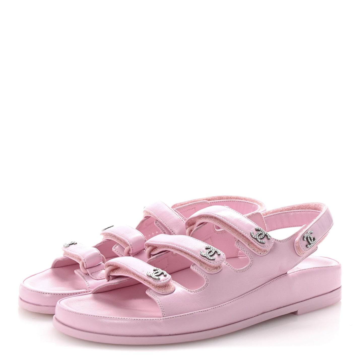 Lambskin Crystal CC Velcro Dad Sandals 36.5 Light Pink