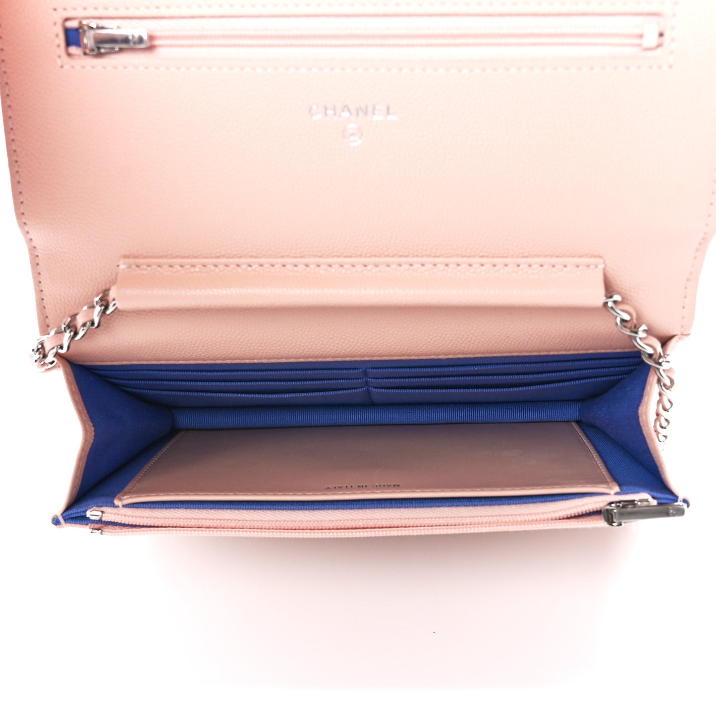 Caviar Quilted Wallet on Chain WOC Beige Blue