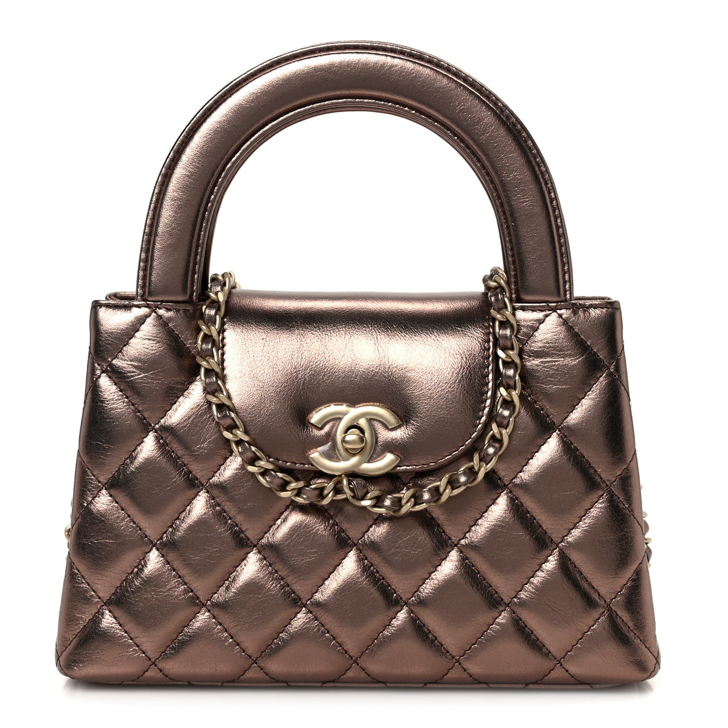 Chanel Metallic Aged Calfskin Quilted Nano Kelly Shopper Bronze